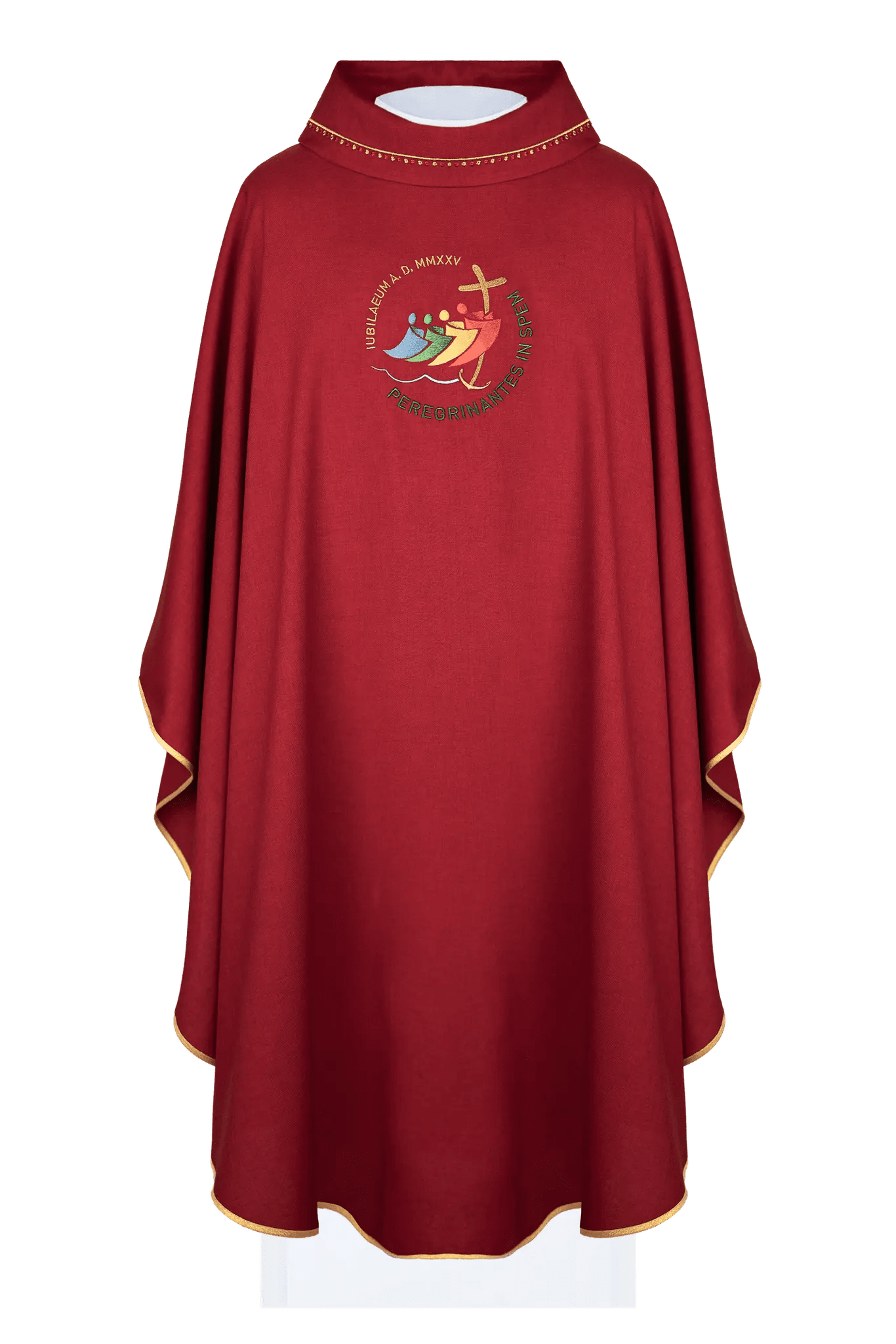 Chasuble avec broderie JUBILEE ROME 2025 et bordure de col rouge (en langue polonaise)