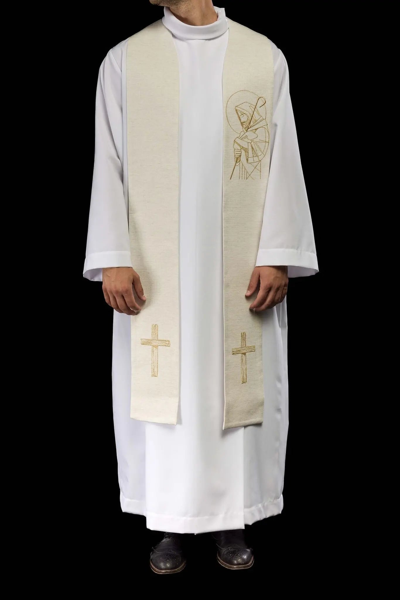 Étola brodée « Jésus le Bon Pasteur » en écru