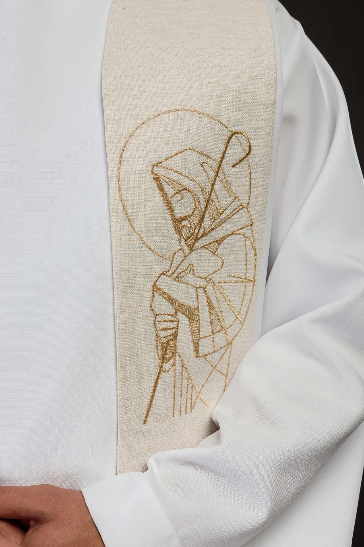 Étola brodée « Jésus le Bon Pasteur » en écru