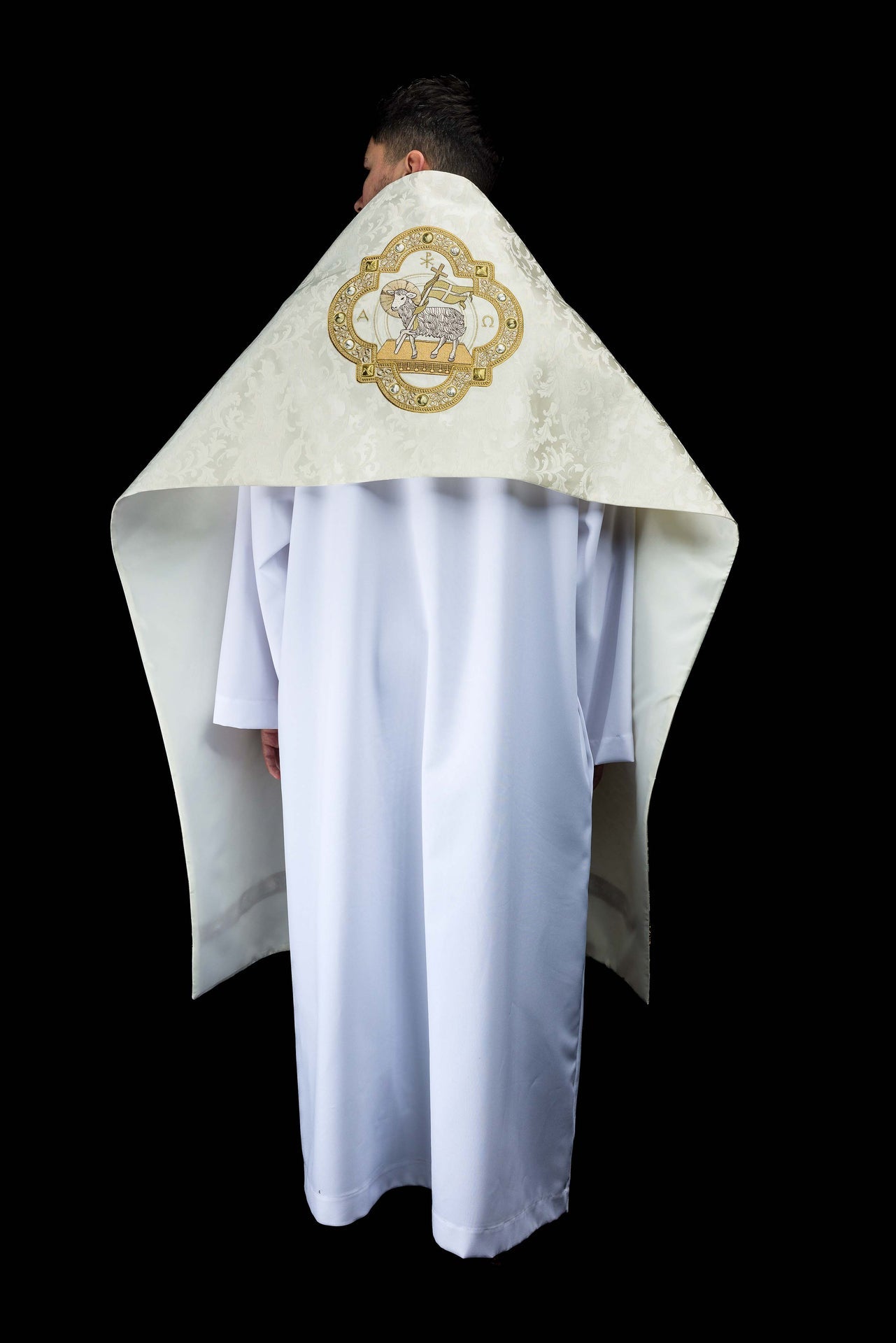 Welon z haftem baranka wielkanocnego na tkaninie żakardowej - ORNATY.PL