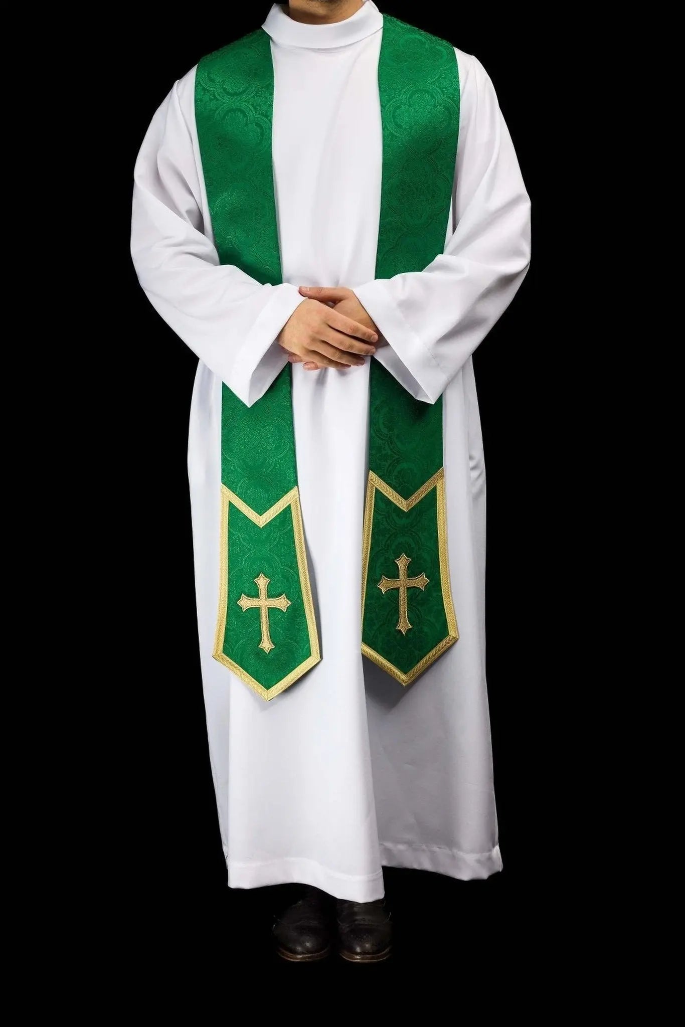 Étole jacquard verte avec Croix brodée