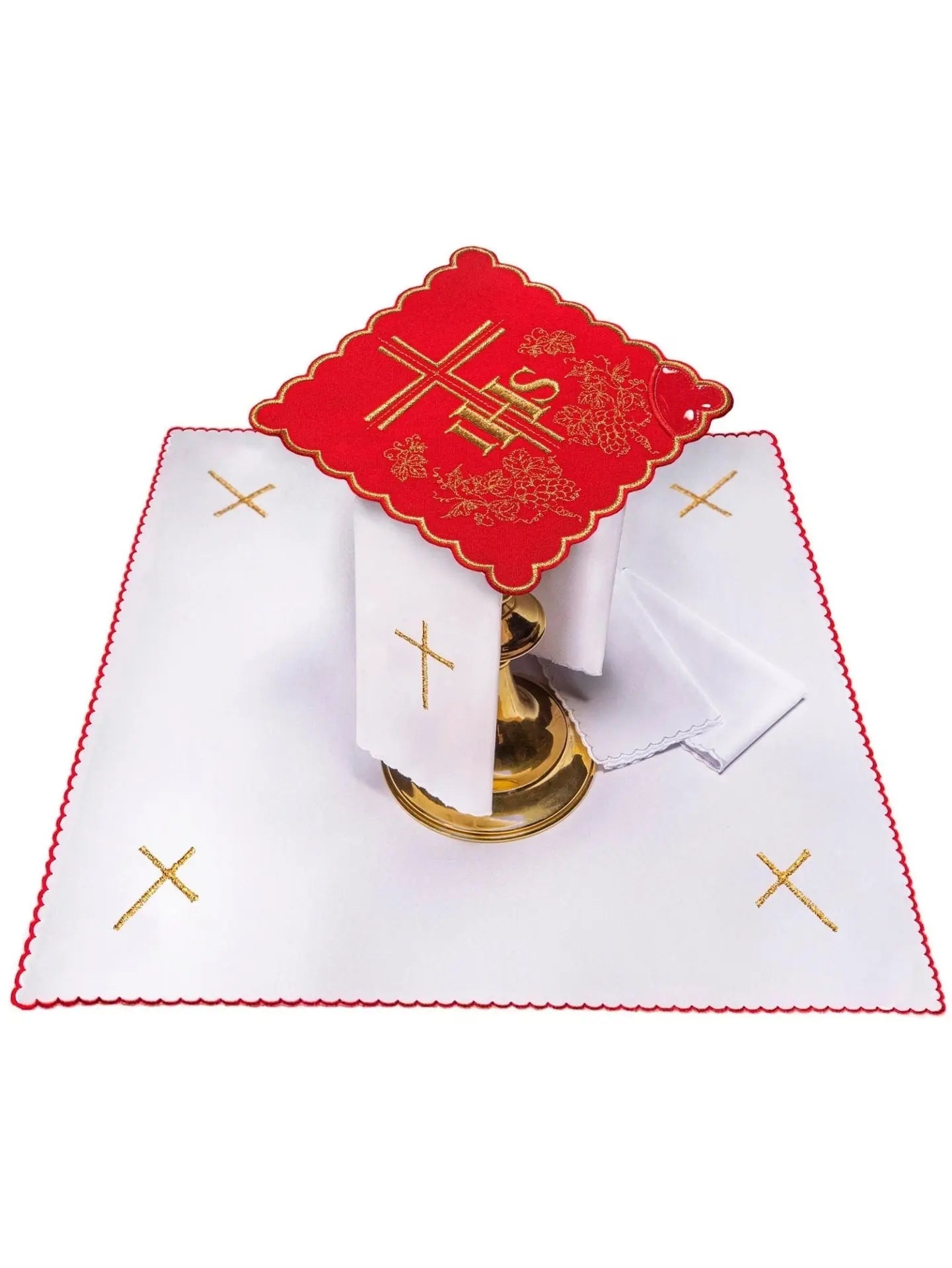 Lin blanc de calice brodé Rouge IHS