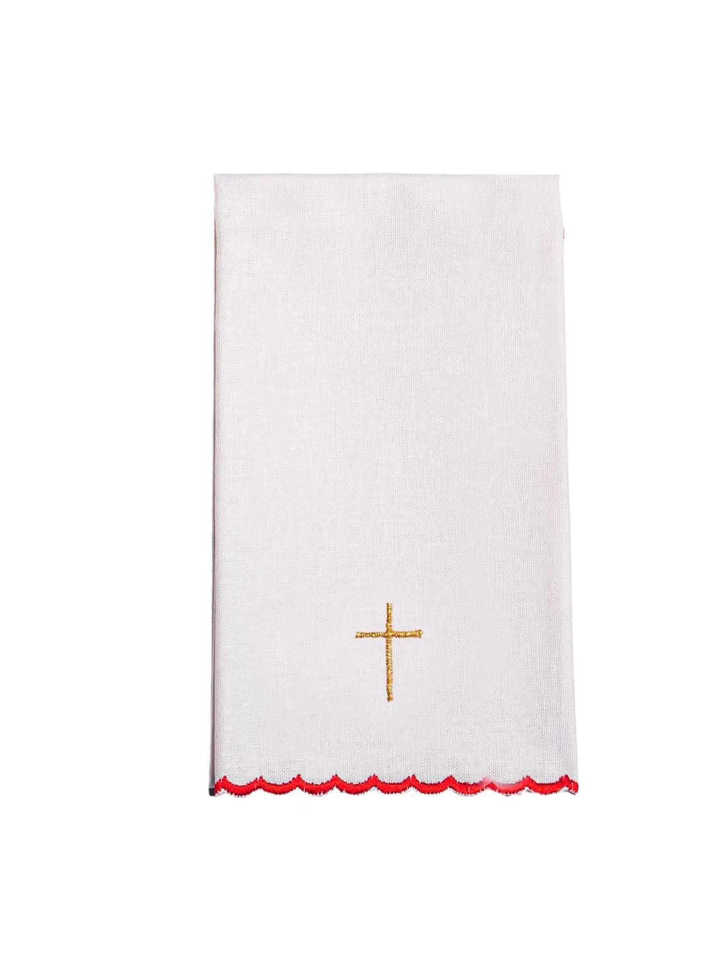 Lin blanc de calice brodé Rouge IHS