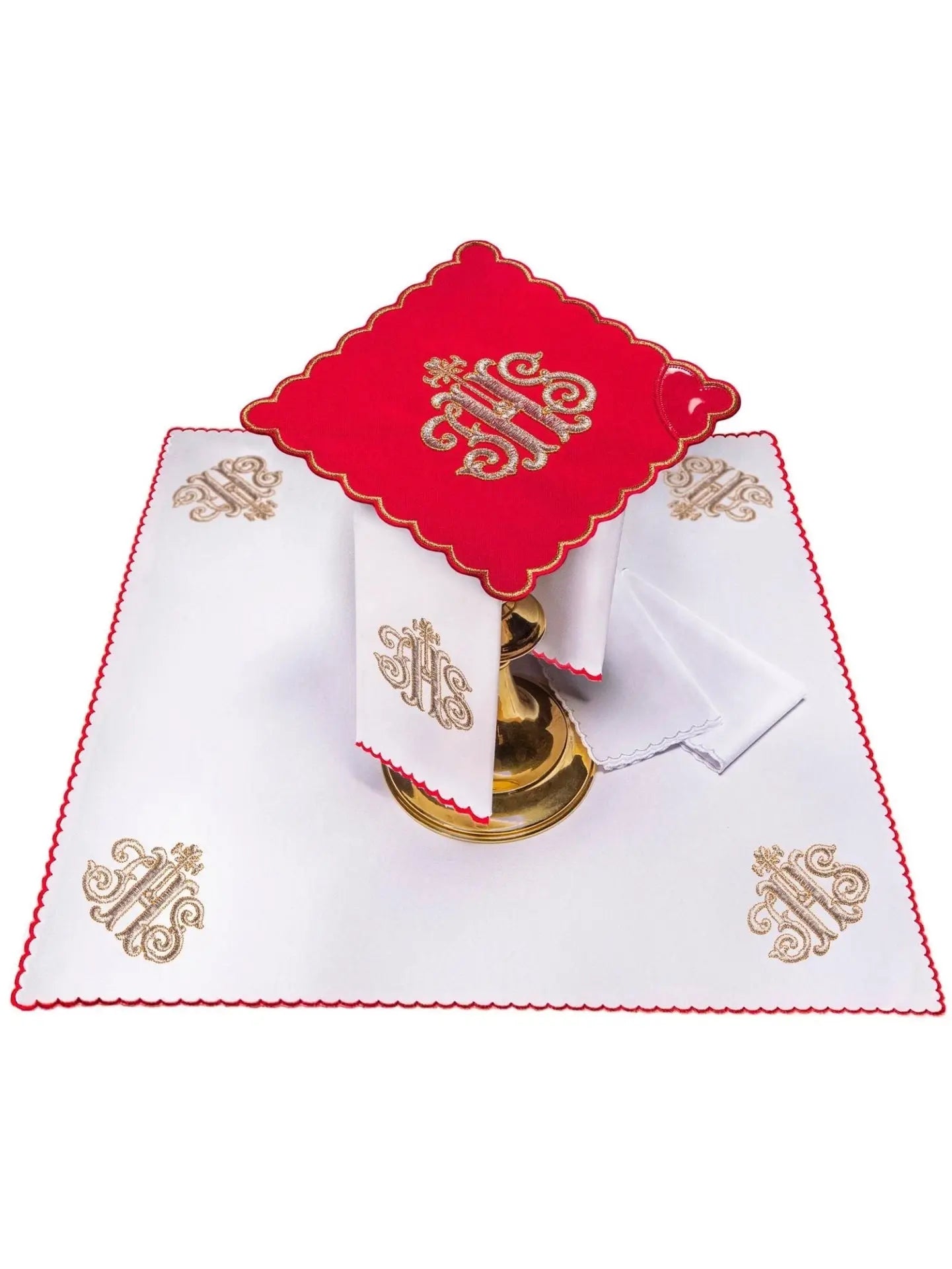 Linge de calice brodé IHS Rouge