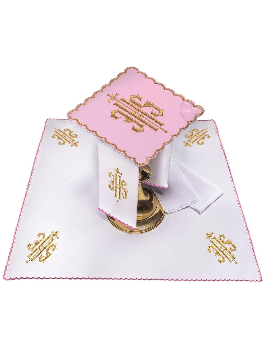 Bielizna kielichowa Haftowana IHS Różowa
