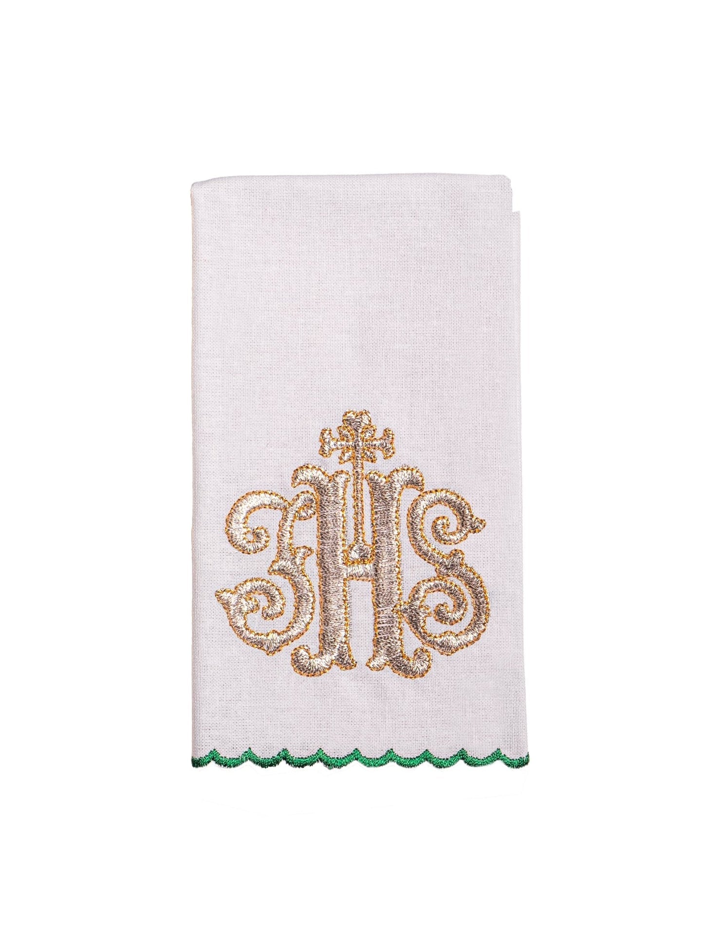 Bielizna kielichowa haftowana IHS zielona palka