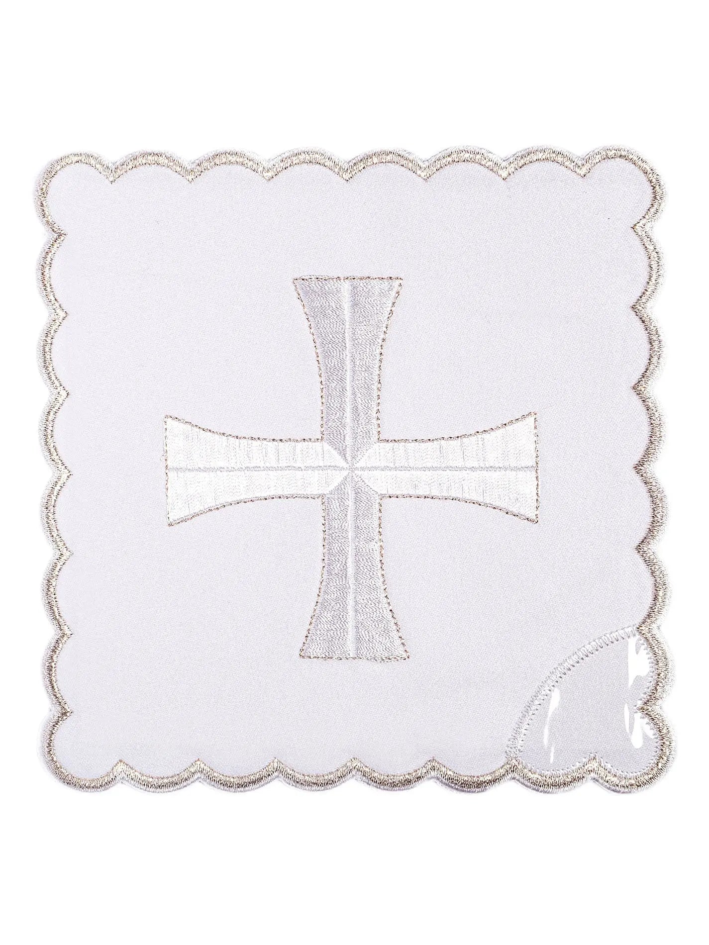 Linge de calice brodé avec bordure argentée