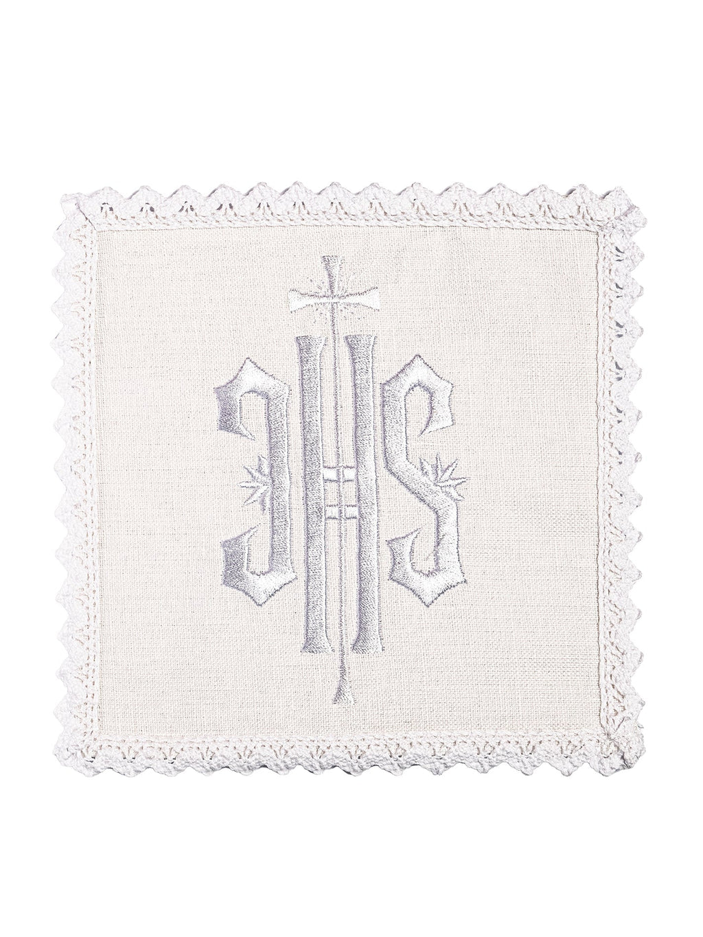 Bielizna kielichowa lniana haftowana IHS z białym haftem