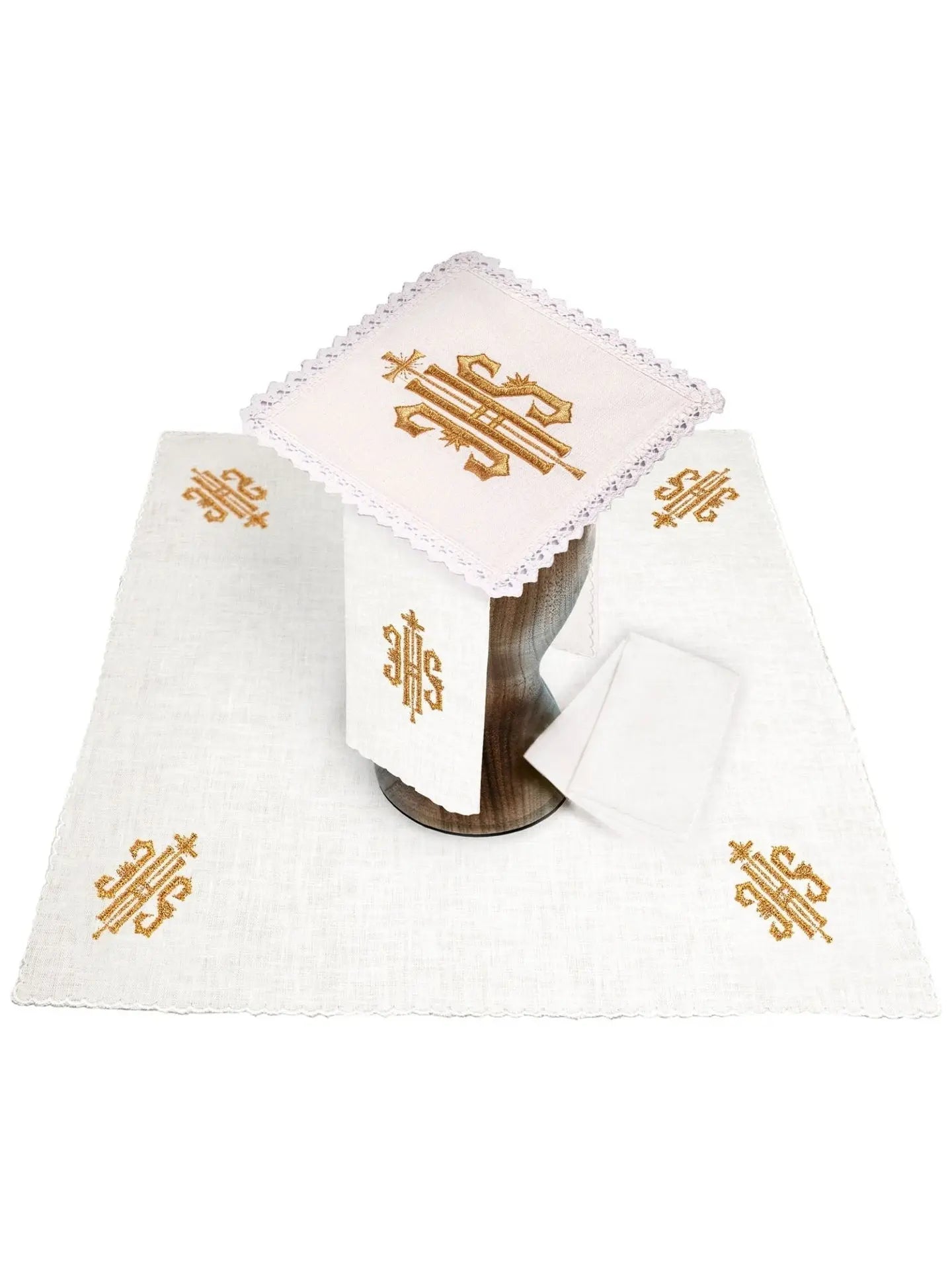 Lin de calice en lin brodé avec motif IHS
