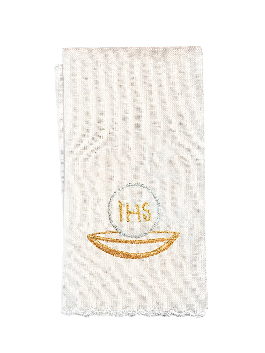 Bielizna kielichowa lniana z delikatnym złotym haftem kielicha