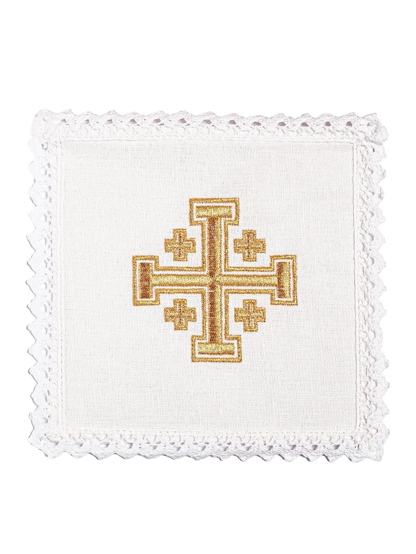 Lin de calice en lin avec broderie de croix de Jérusalem