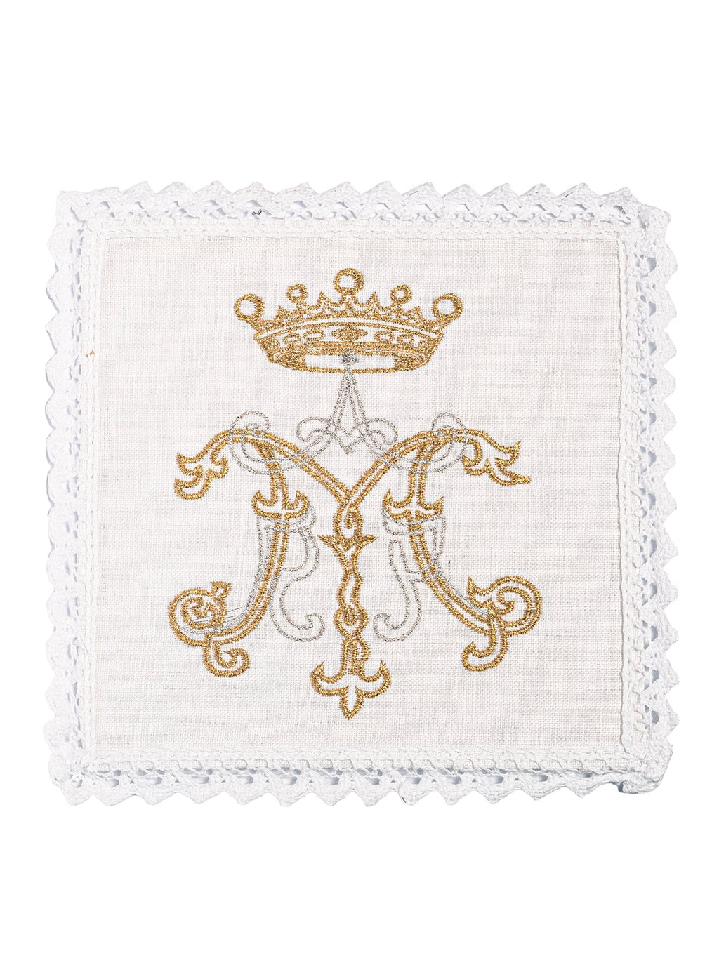 Bielizna kielichowa lniana z złotym haftem maryjnym