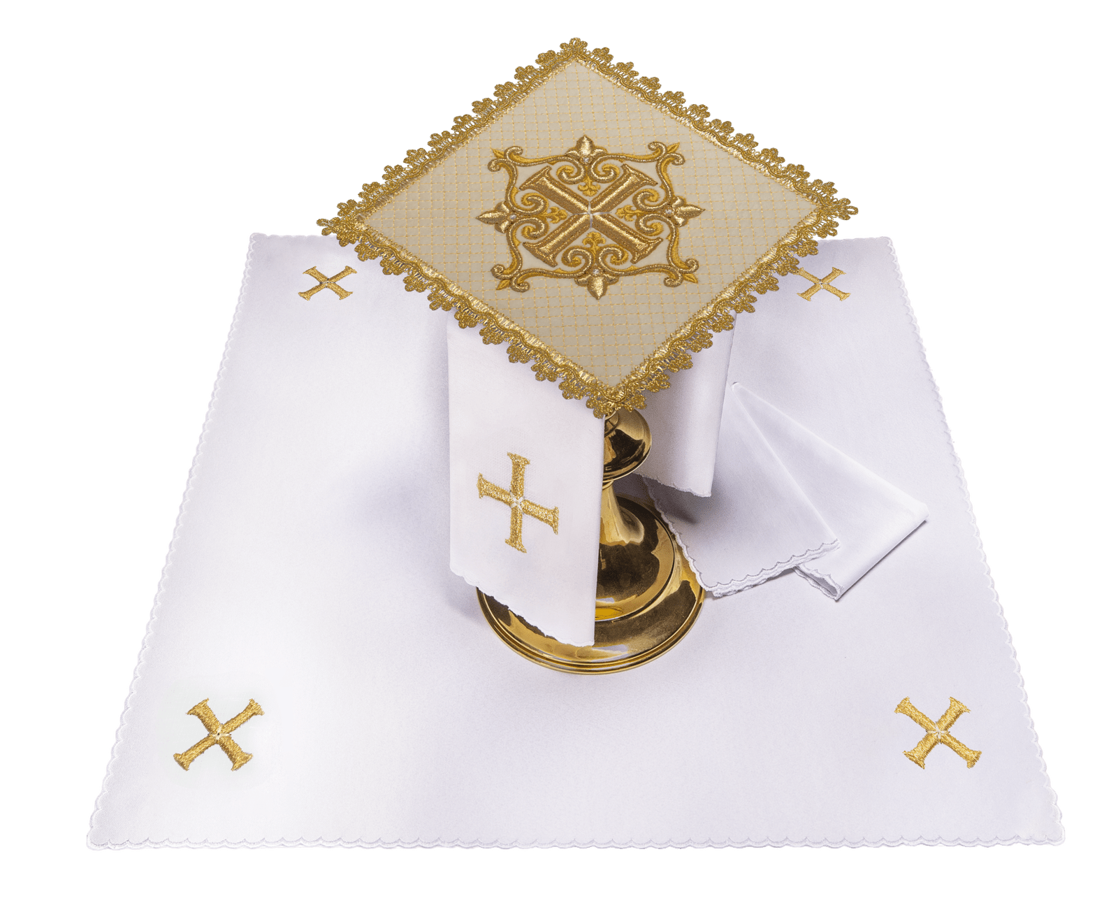 Bielizna kielichowa z haftowanym krzyżem aksamit ecru