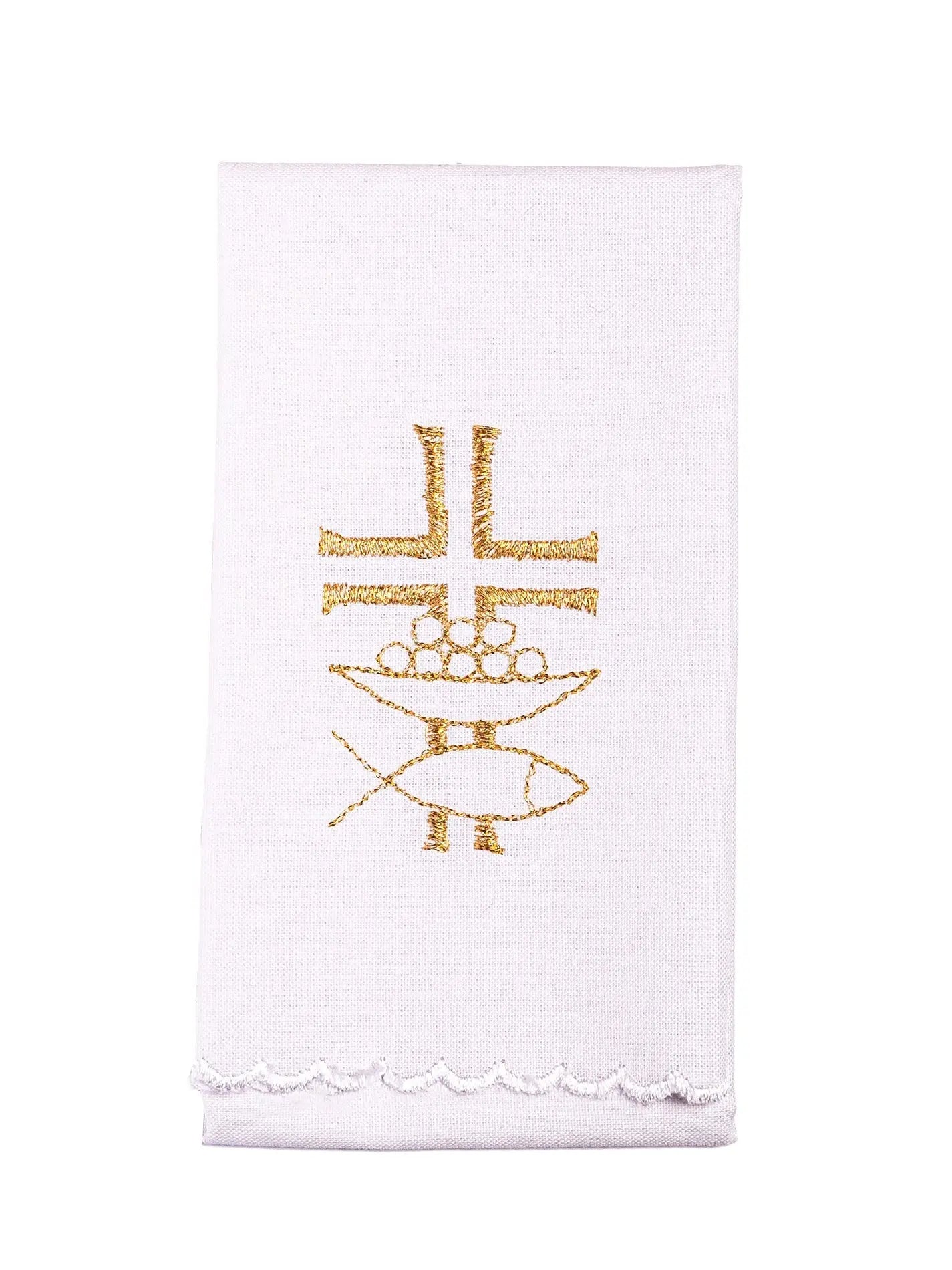 Ensemble de linge de calice brodé : croix eucharistique dorée