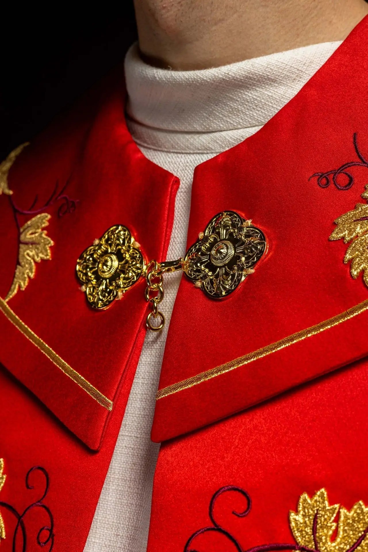 Red liturgical chapel with gold IHS and grape embroidery