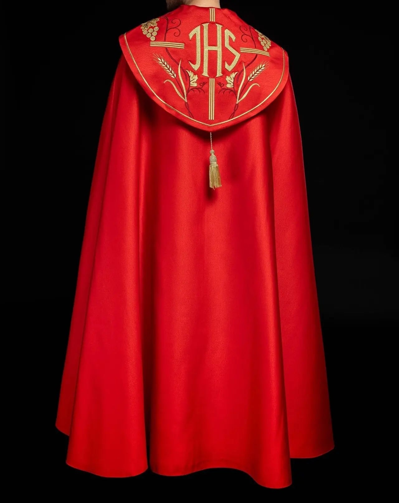 Red liturgical chapel with gold IHS and grape embroidery
