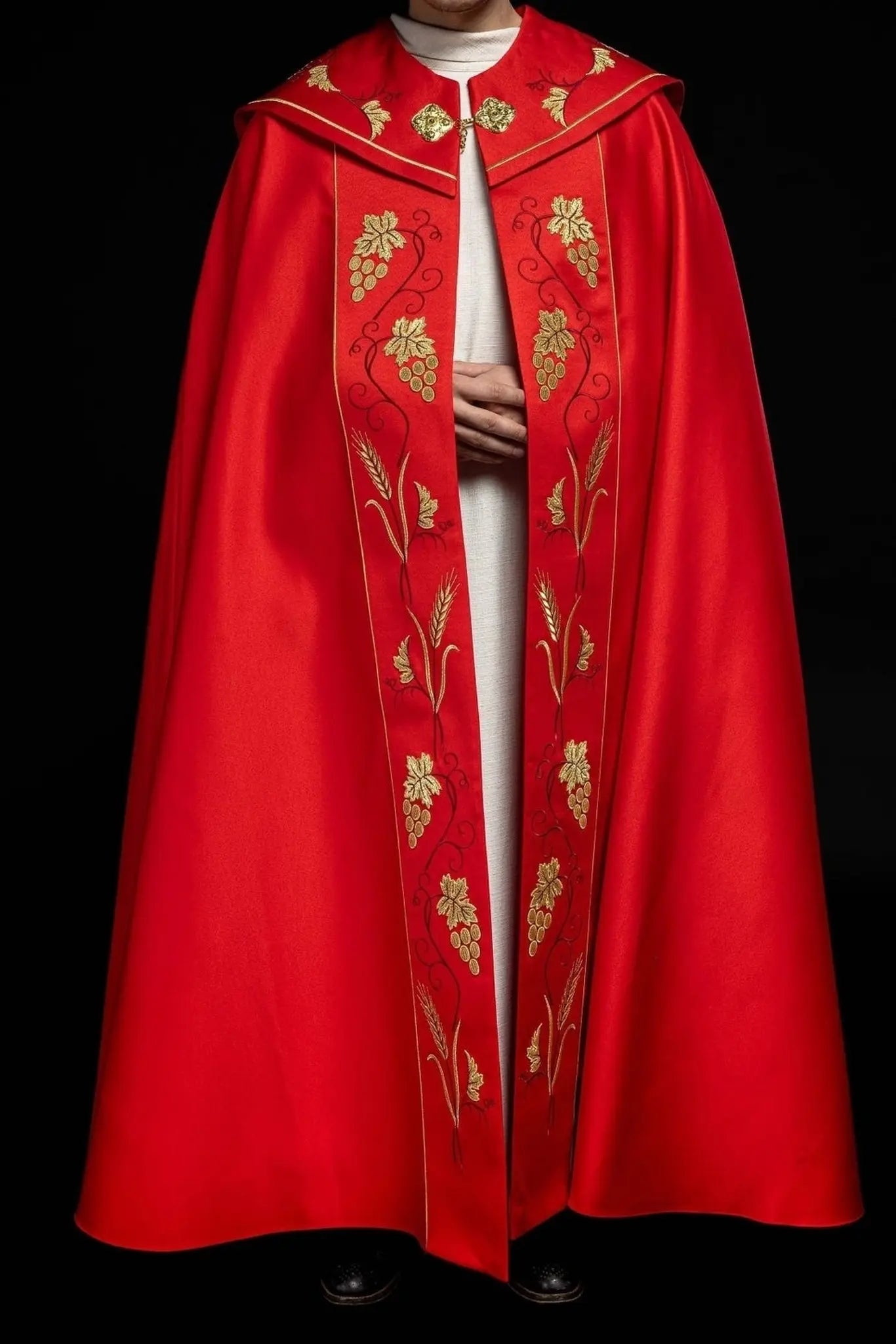 Red liturgical chapel with gold IHS and grape embroidery