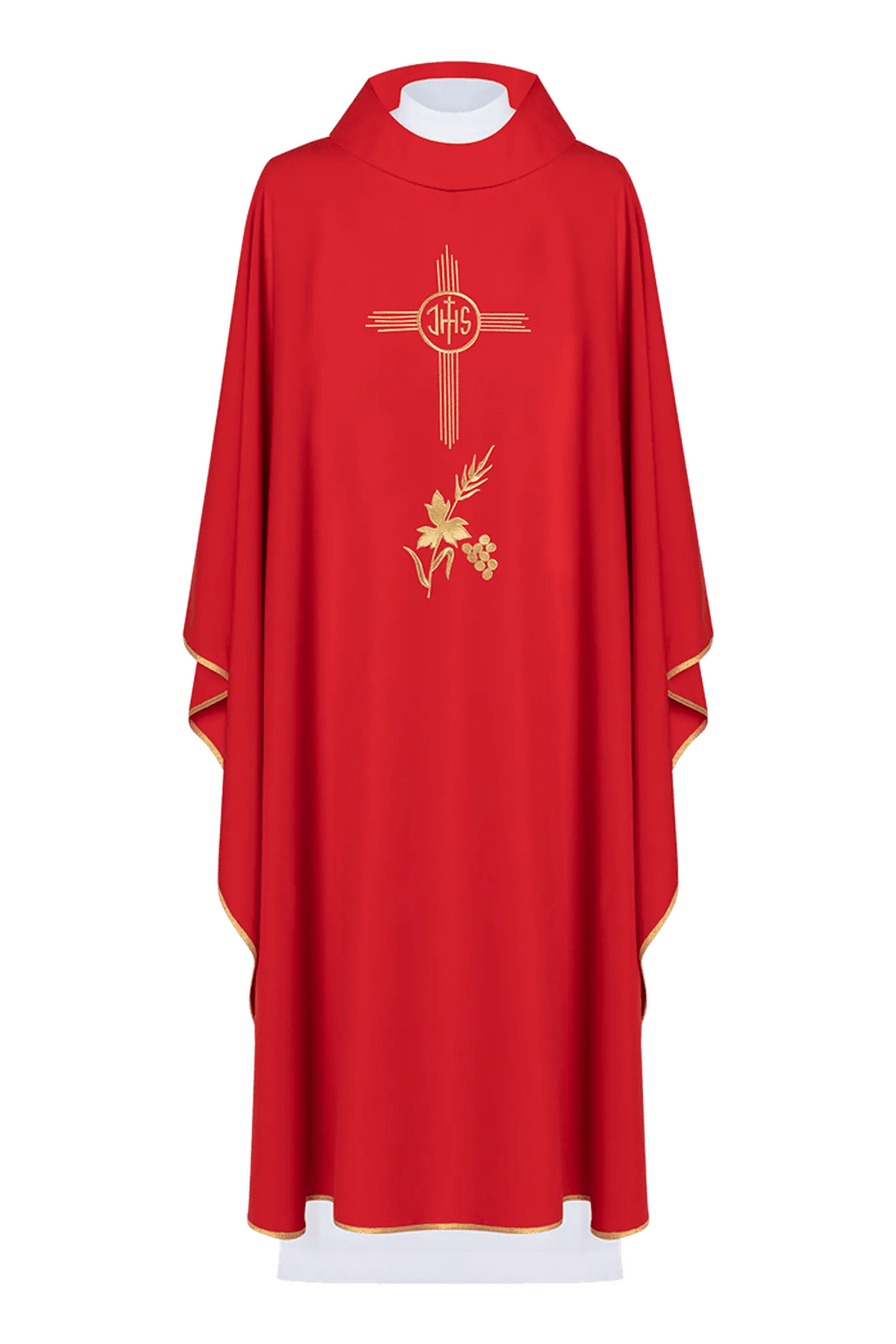 Chasuble rouge brodée avec motif IHS