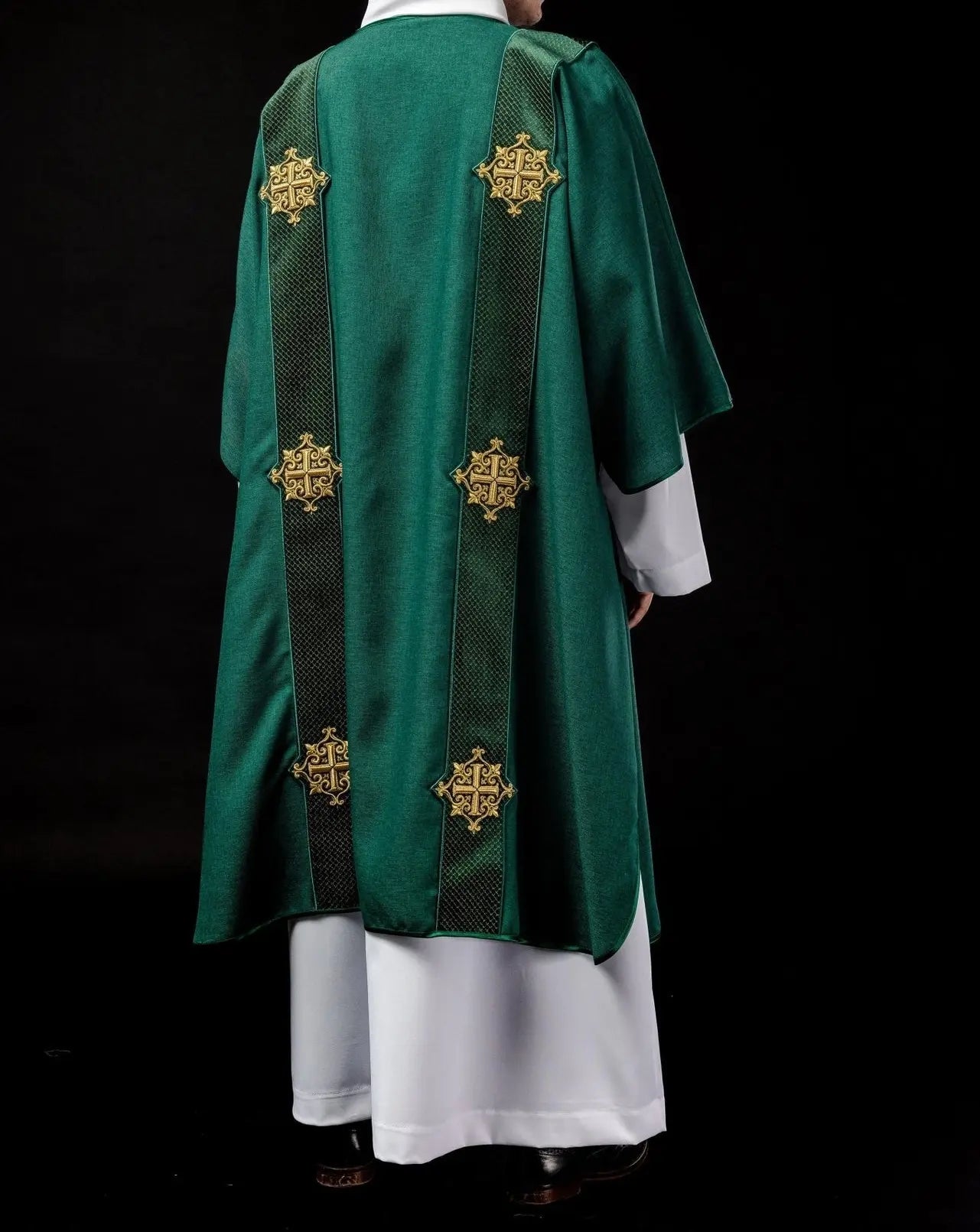 Dalmatique en velours avec rayures et symboles de croix – Vert