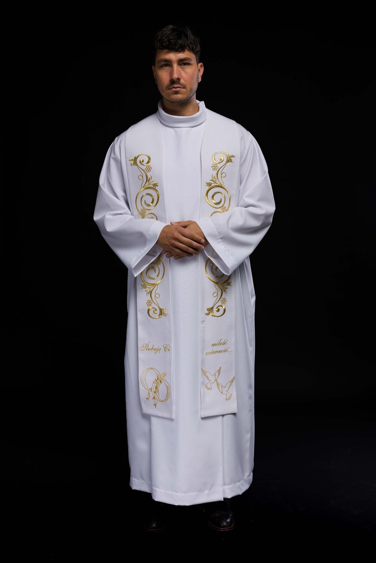 Długa stuła haftowana Ślubna w kolorze białym