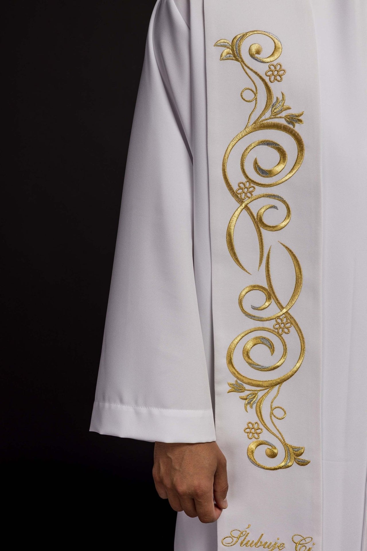 Długa stuła haftowana Ślubna w kolorze białym