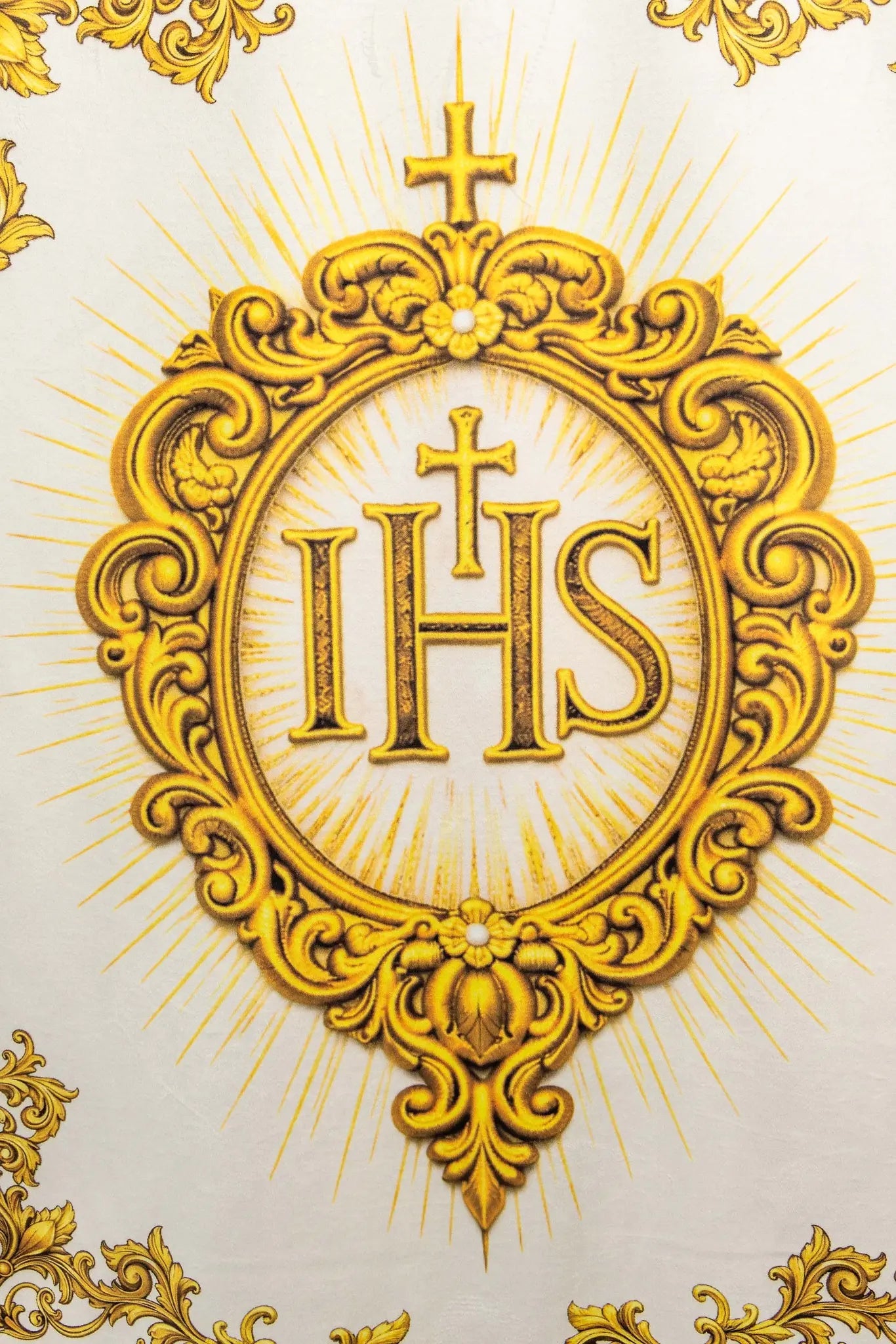 Double-sided Printed Processional Banner with Sacred Heart of Jesus and IHS - HAFTINA ATELIER
