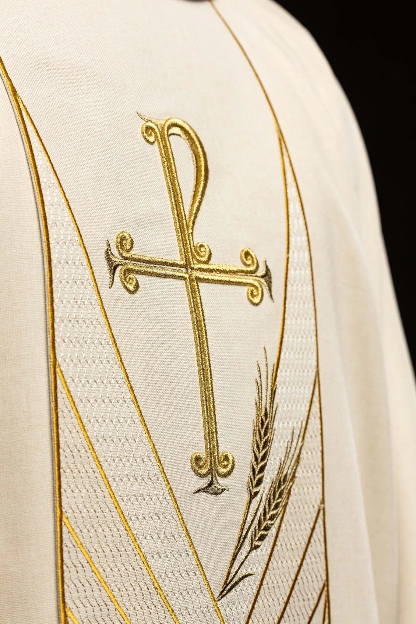 Ecru Chasuble with Embroidered PAX Band - HAFTINA ATELIER