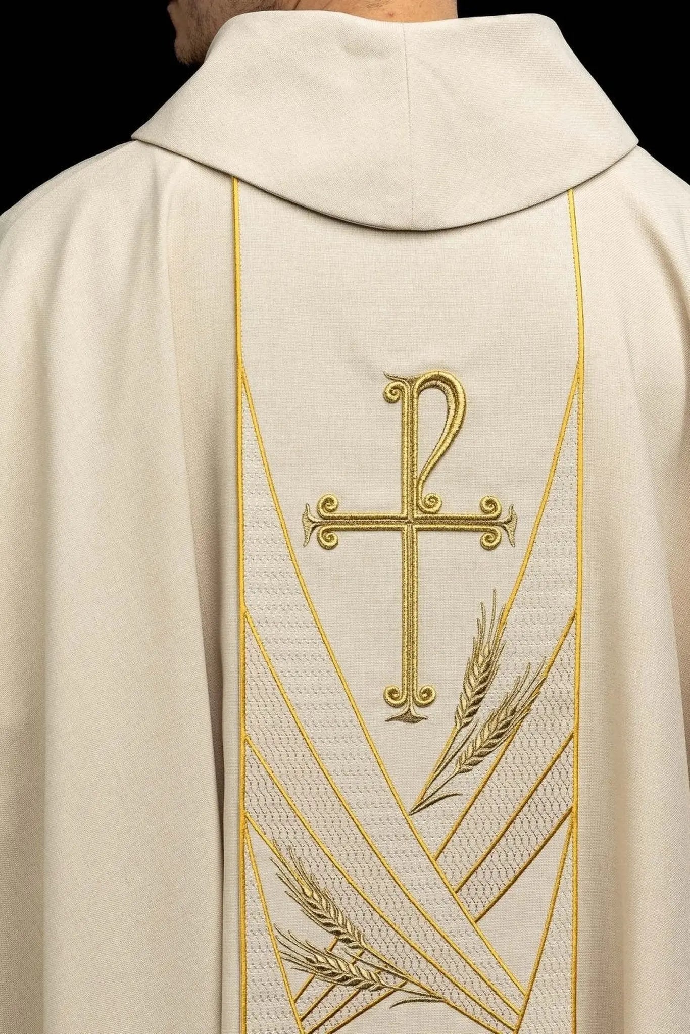 Ecru Chasuble with Embroidered PAX Band - HAFTINA ATELIER