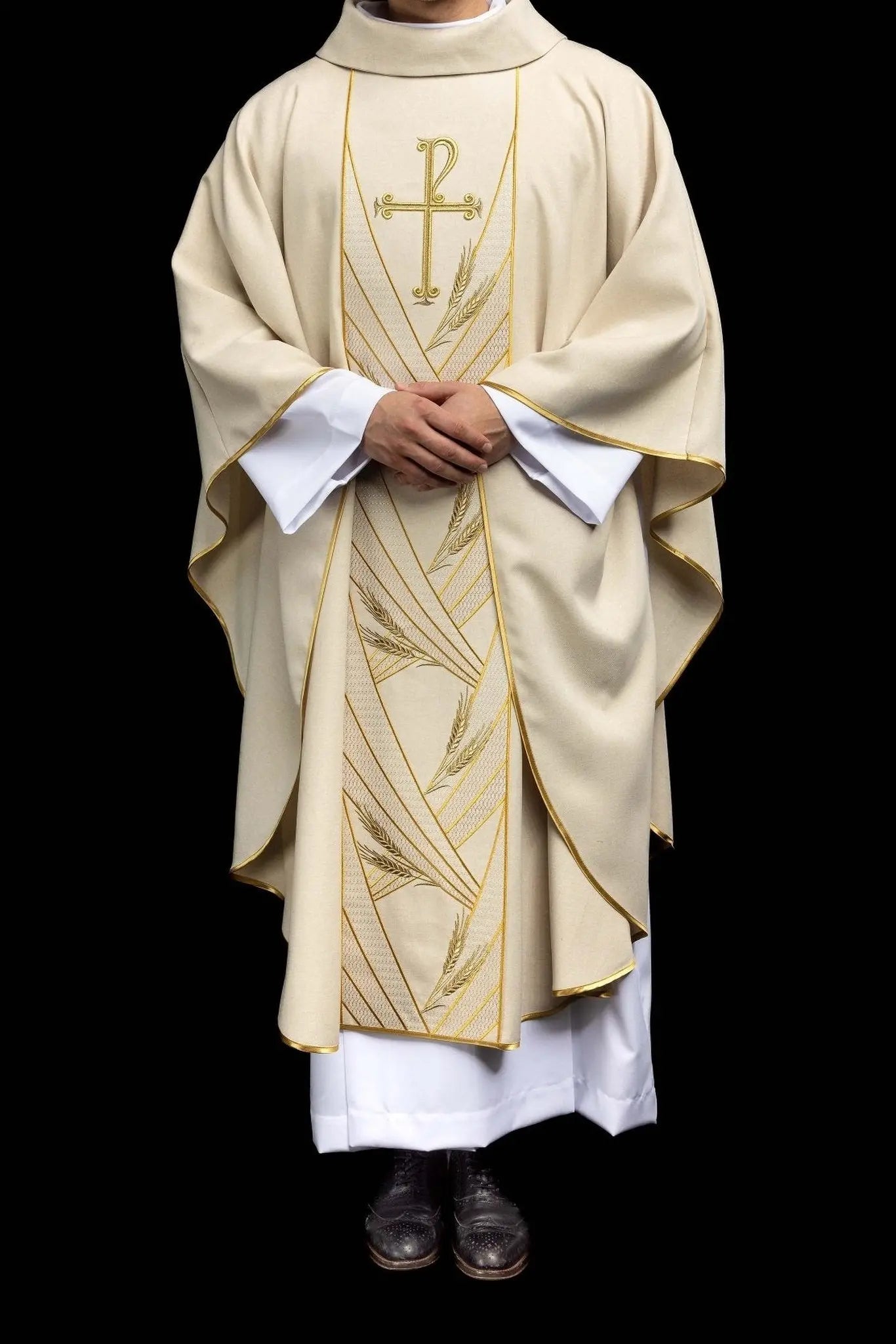 Ecru Chasuble with Embroidered PAX Band - HAFTINA ATELIER