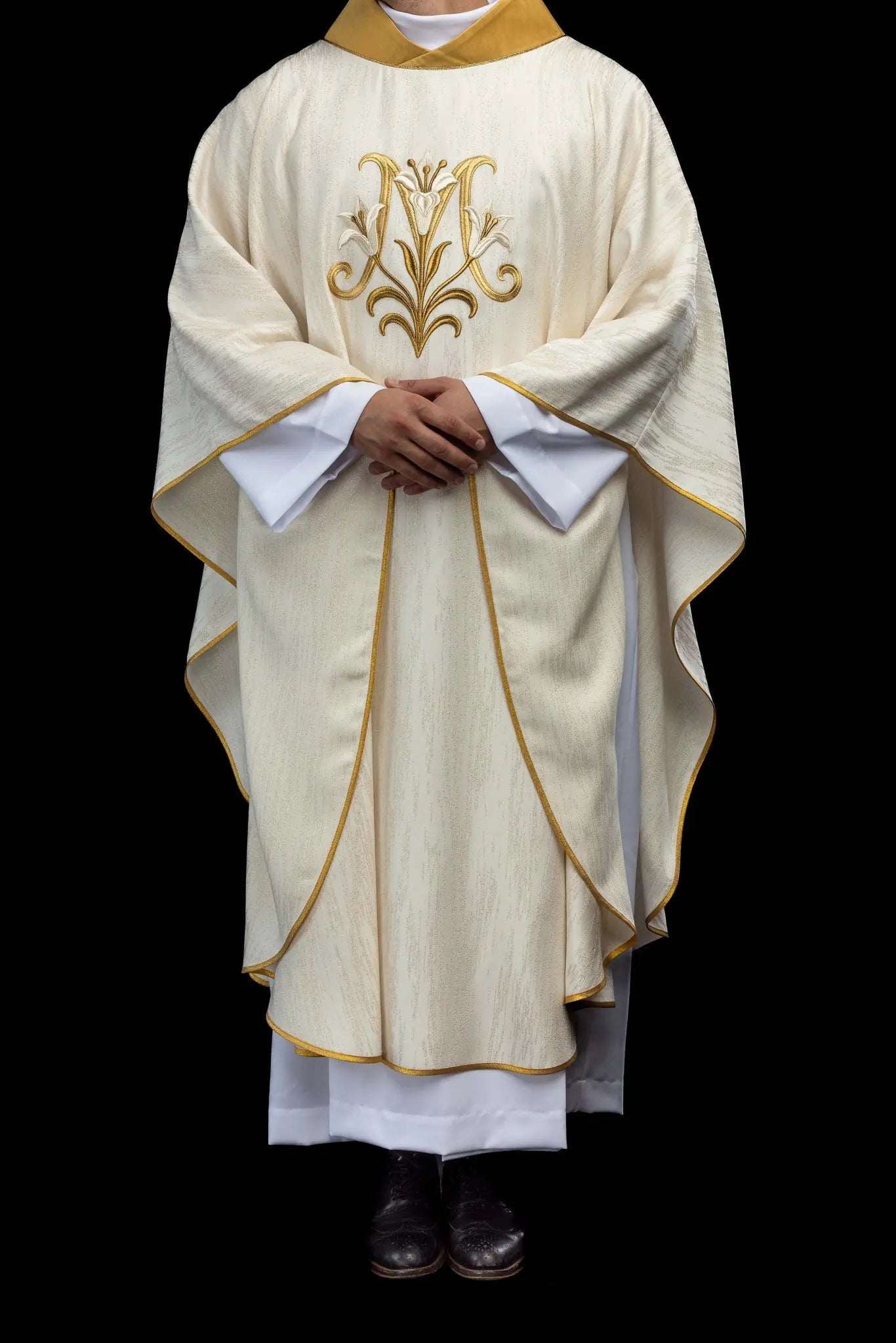Ecru Chasuble with Marian Lily Embroidery - HAFTINA ATELIER