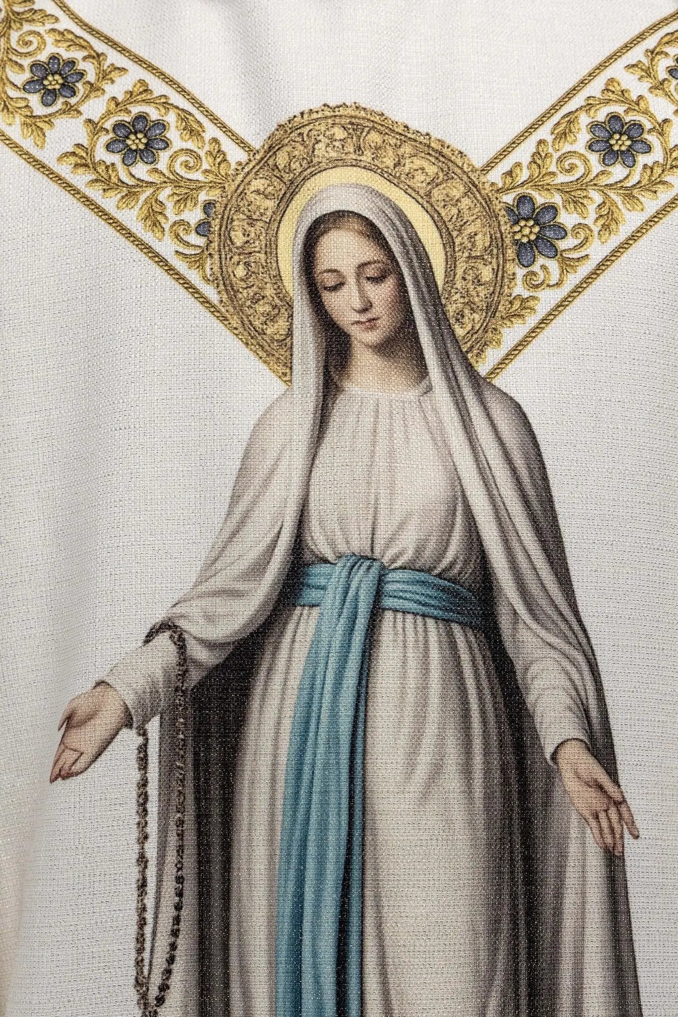 Ecru Chasuble with Printed Image of Our Lady of Lourdes - HAFTINA ATELIER