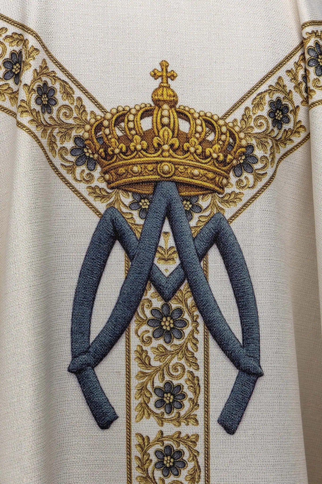 Ecru Chasuble with Printed Image of Our Lady of Lourdes - HAFTINA ATELIER