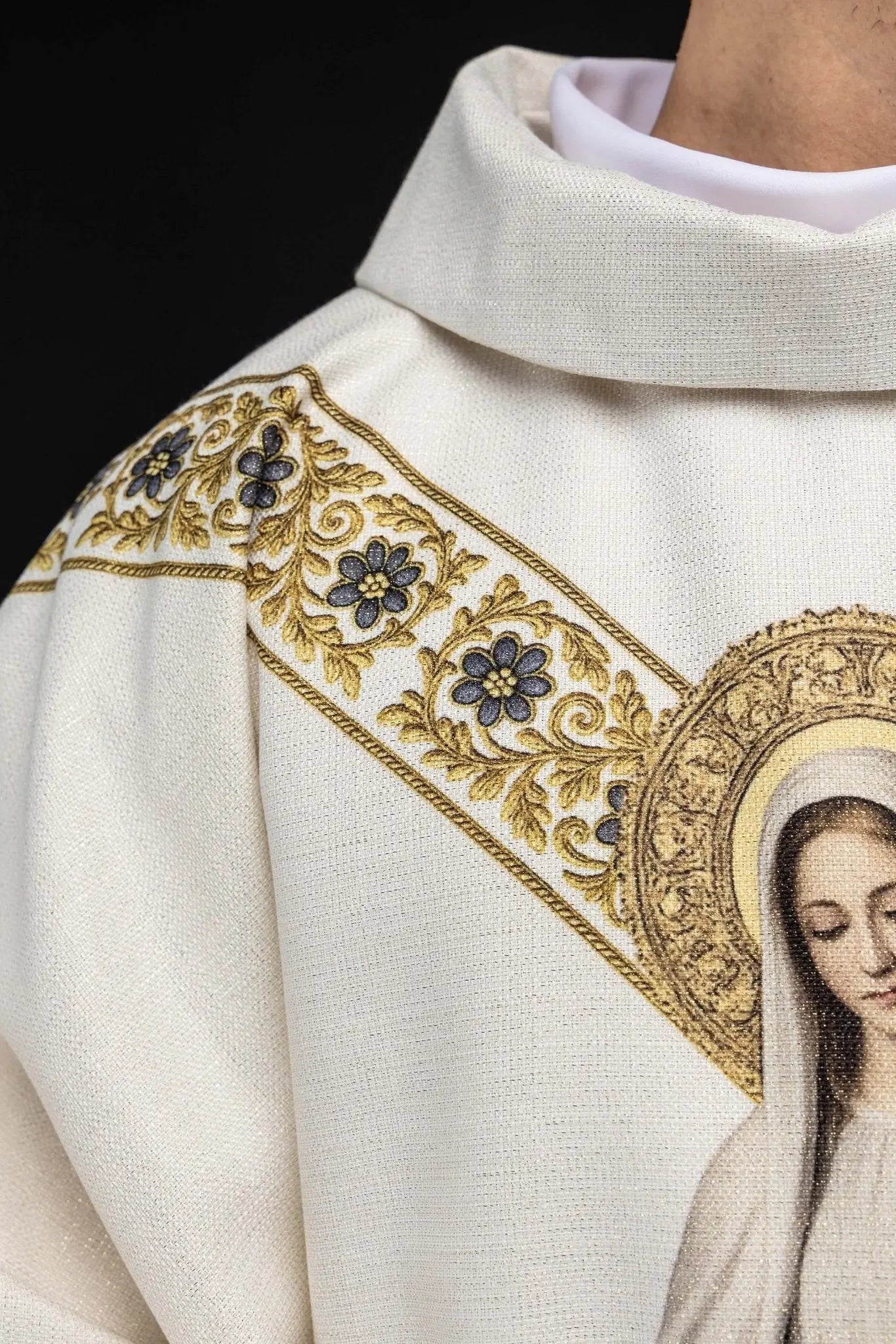 Ecru Chasuble with Printed Image of Our Lady of Lourdes - HAFTINA ATELIER