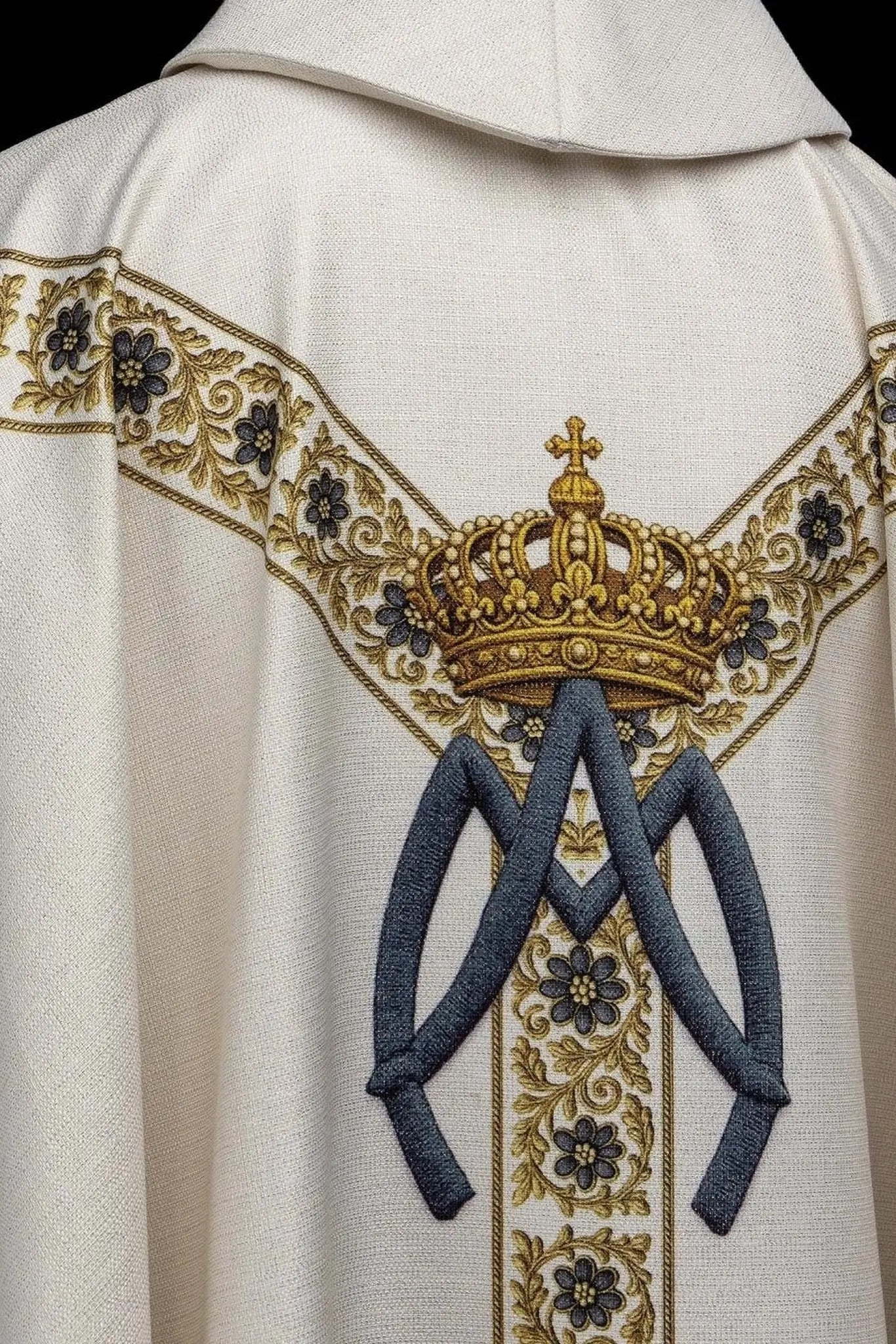 Ecru Chasuble with Printed Image of Our Lady of Lourdes - HAFTINA ATELIER