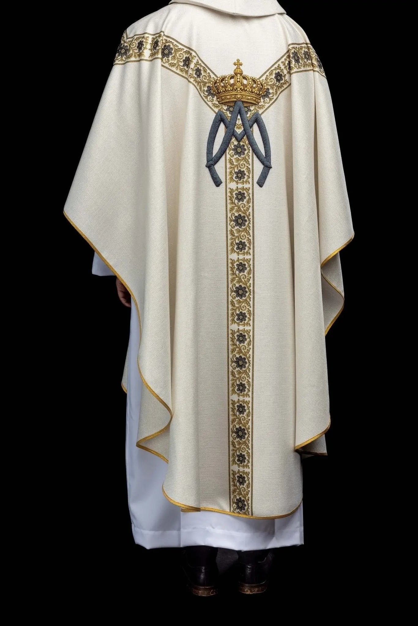 Ecru Chasuble with Printed Image of Our Lady of Lourdes - HAFTINA ATELIER