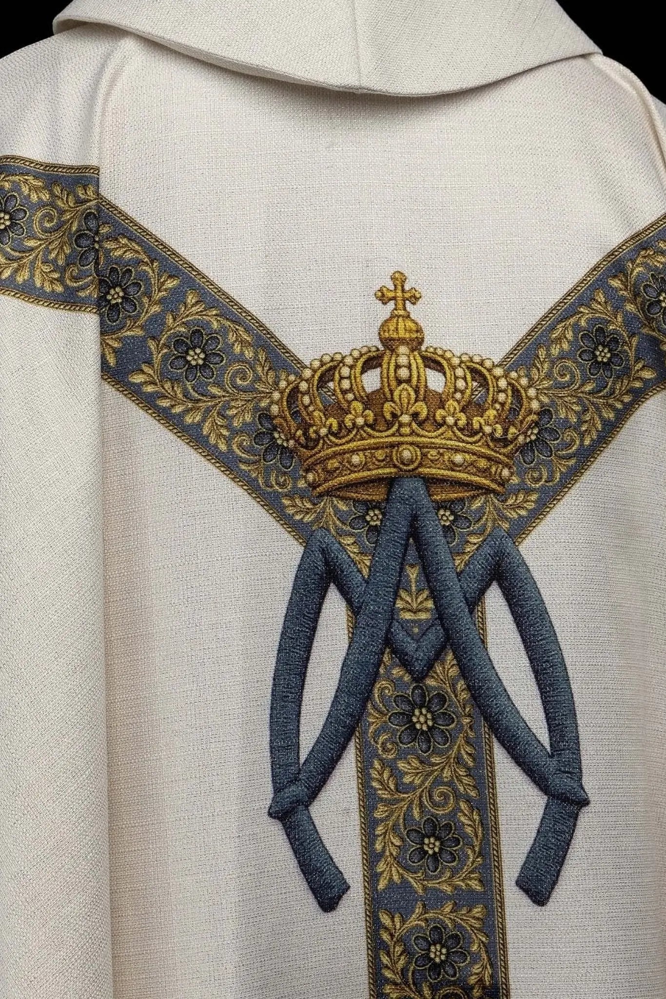 Ecru Chasuble with Printed Image of Our Lady of the Assumption - HAFTINA ATELIER