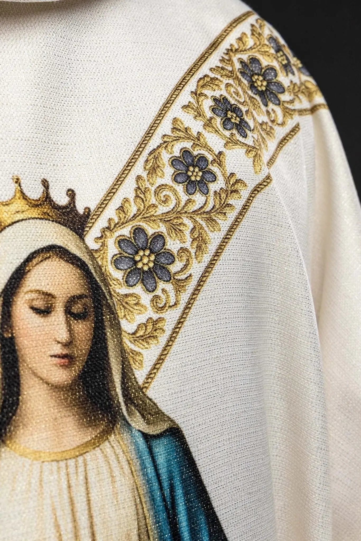 Ecru Chasuble with Printed Image of the Immaculate Conception - HAFTINA ATELIER