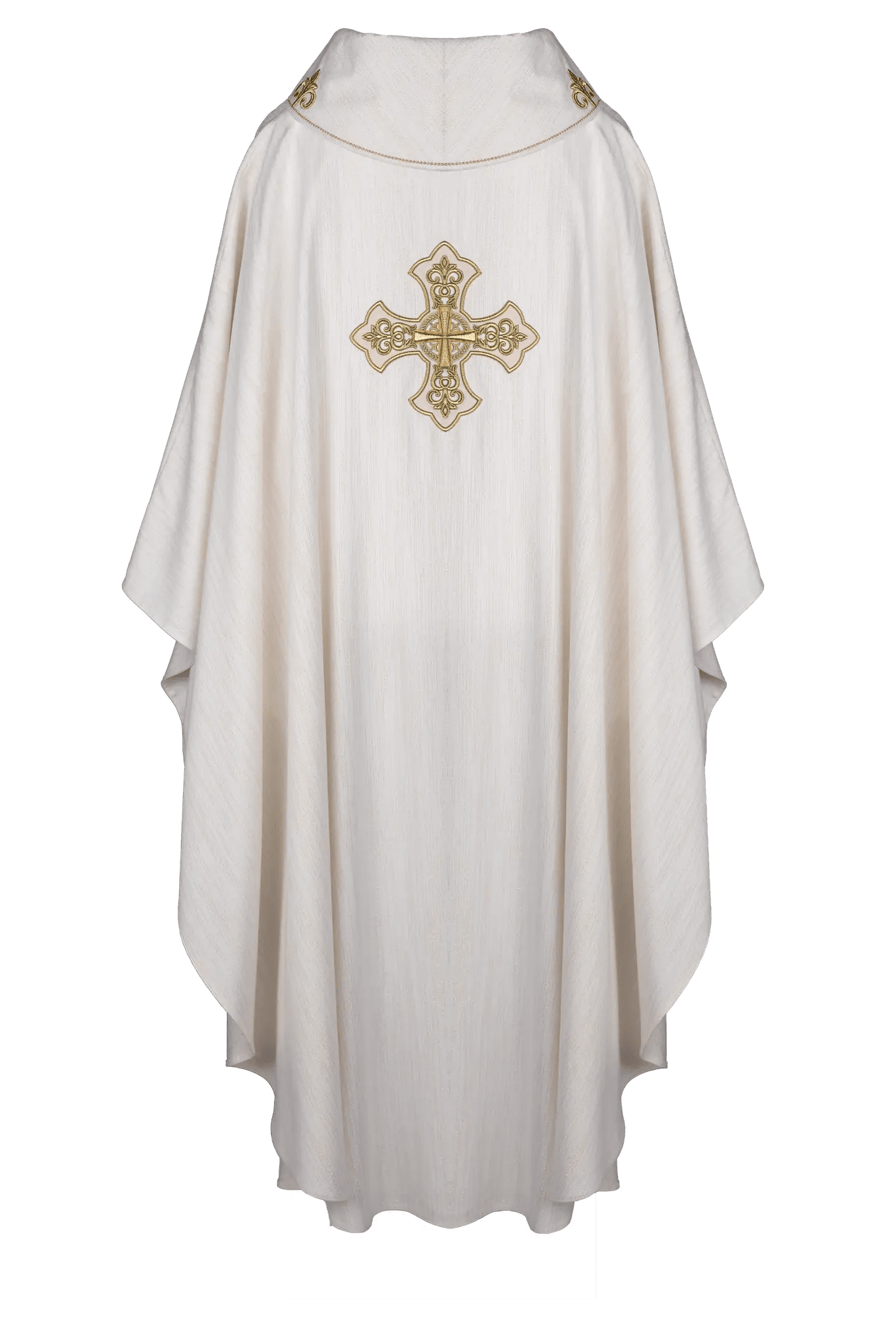 Ecru chasuble with richly embroidered cross and decorated collar - HAFTINA ATELIER