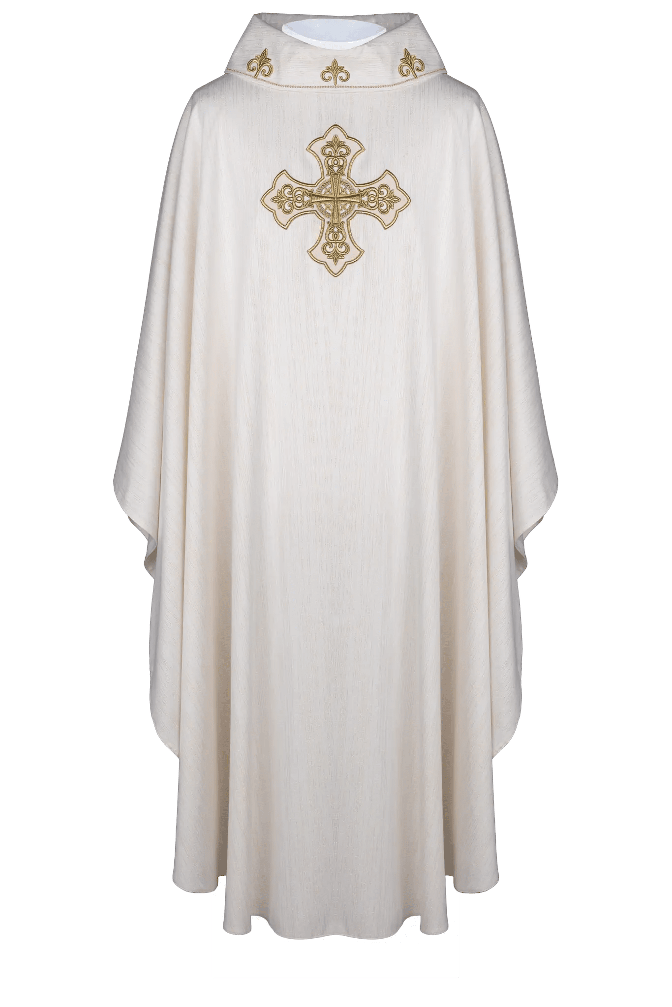 Ecru chasuble with richly embroidered cross and decorated collar - HAFTINA ATELIER