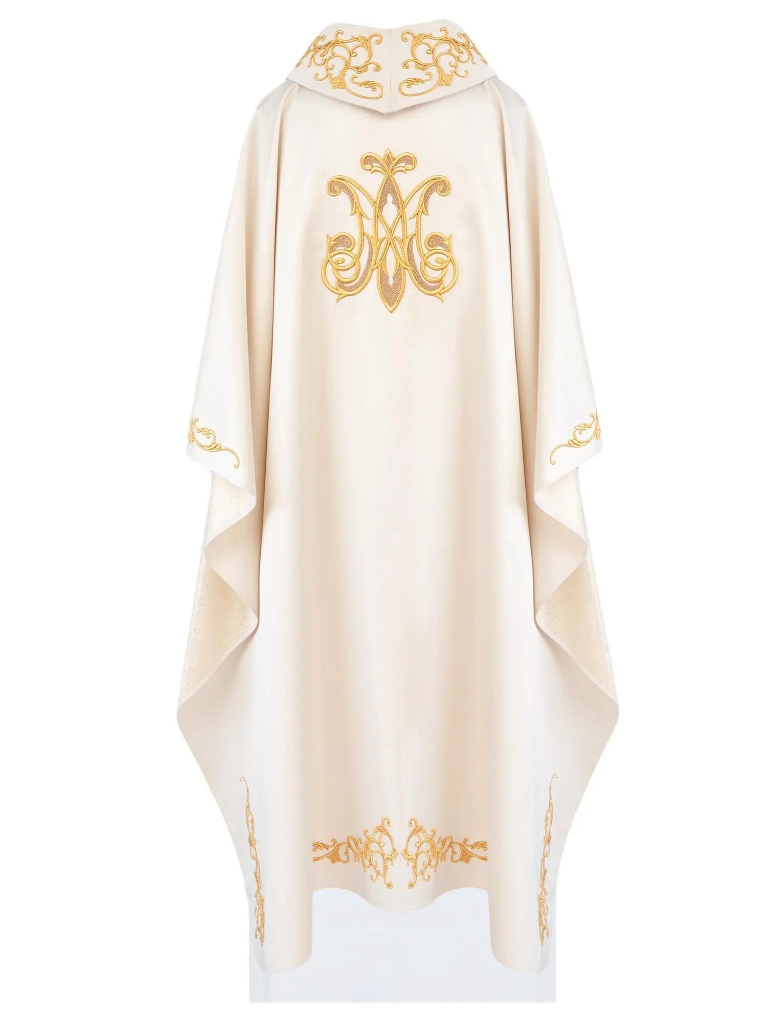Ecru Marian Chasuble with Embroidered Marian Symbol - HAFTINA ATELIER