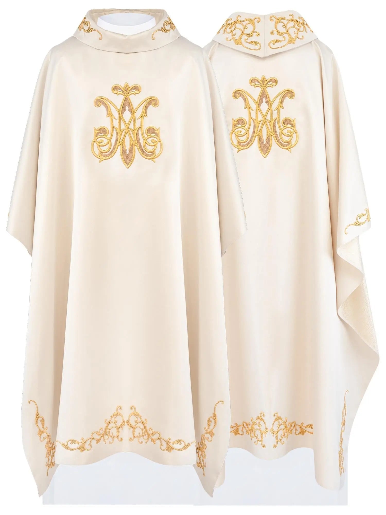 Ecru Marian Chasuble with Embroidered Marian Symbol - HAFTINA ATELIER