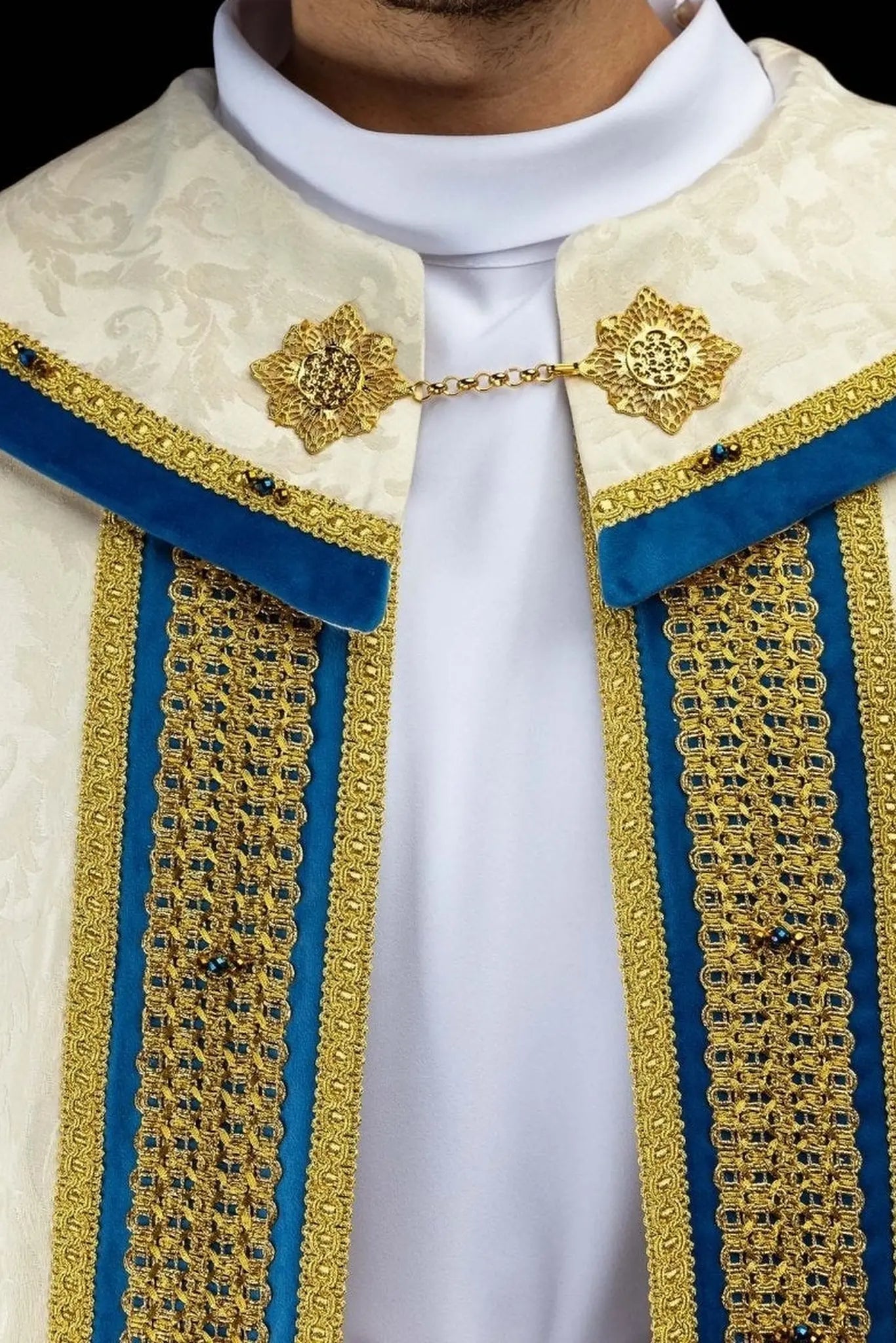 Ecru Marian Cope with Natural Stones, Handmade - HAFTINA ATELIER
