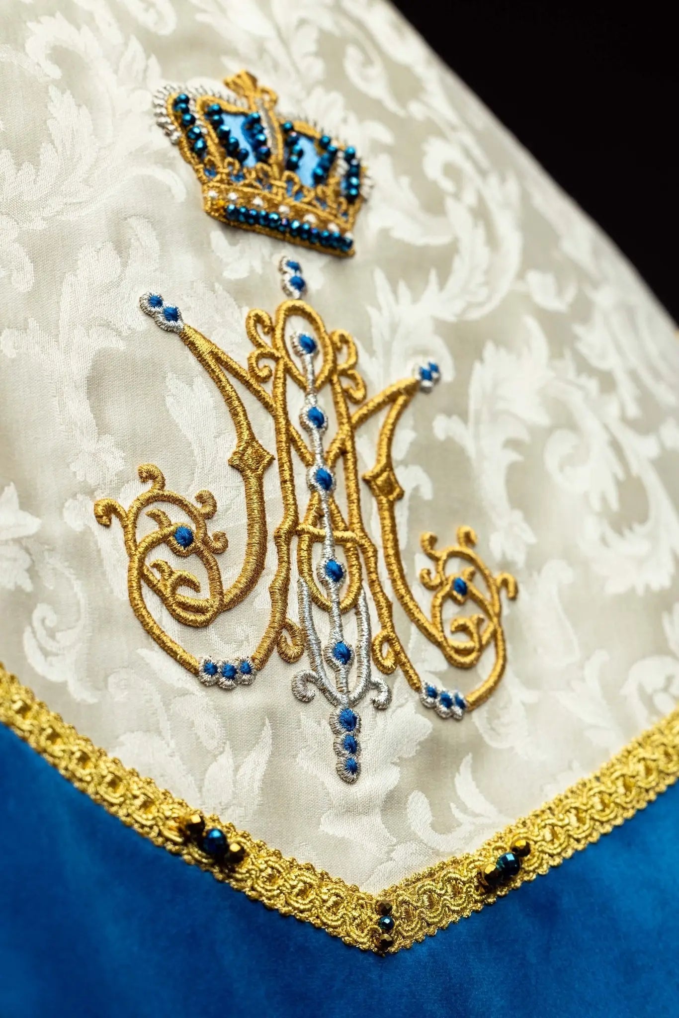 Ecru Marian Cope with Natural Stones, Handmade - HAFTINA ATELIER