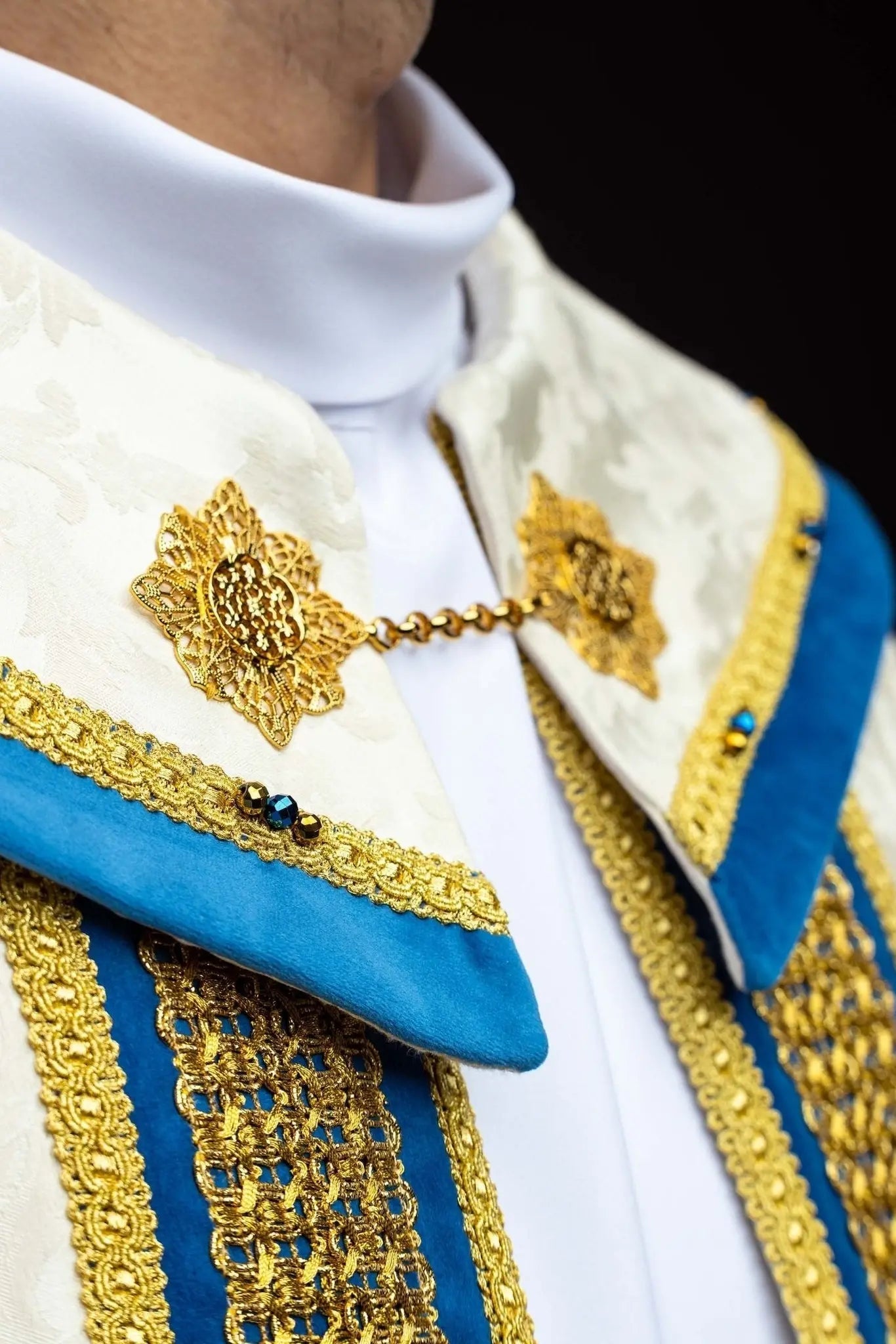 Ecru Marian Cope with Natural Stones, Handmade - HAFTINA ATELIER