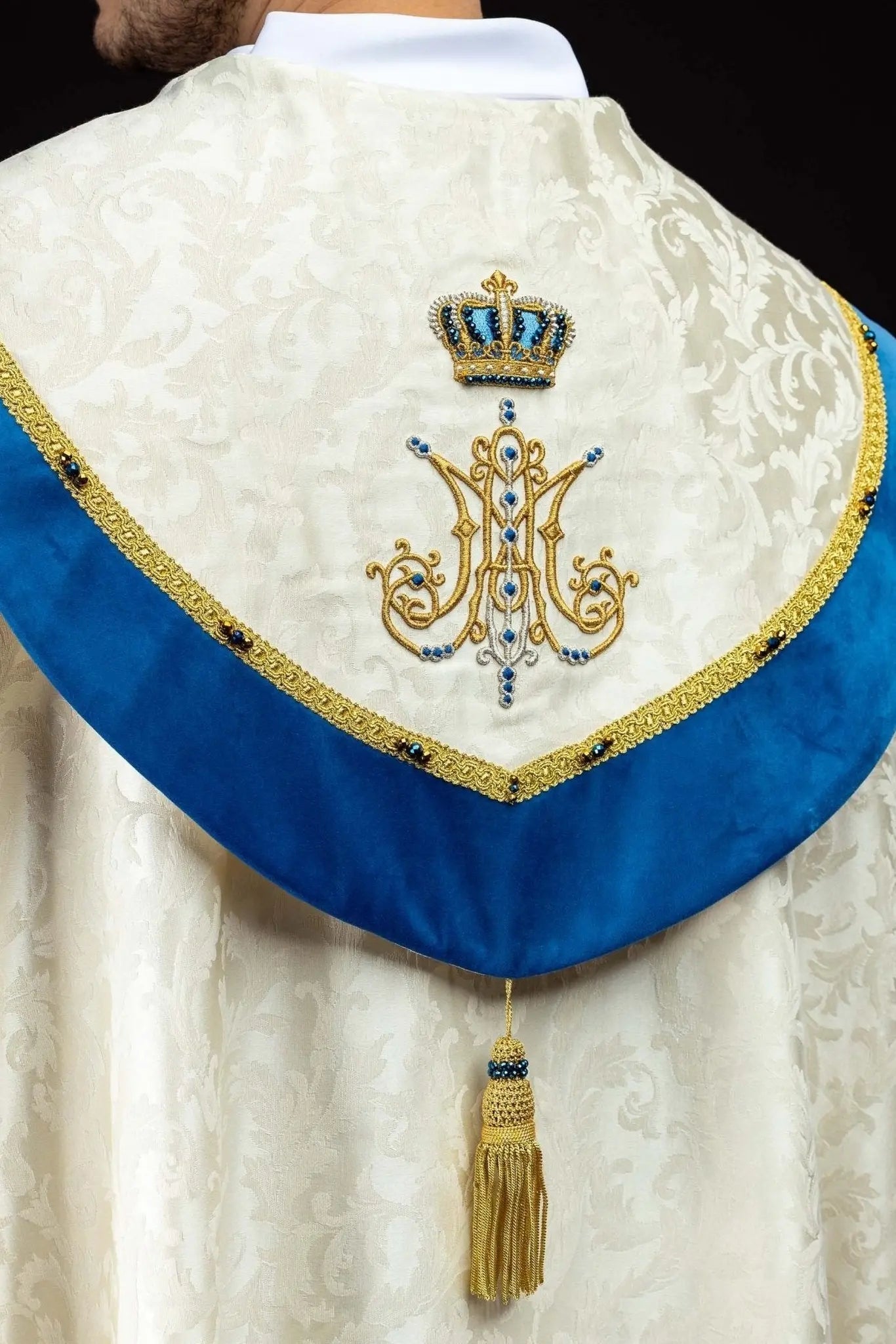 Ecru Marian Cope with Natural Stones, Handmade - HAFTINA ATELIER