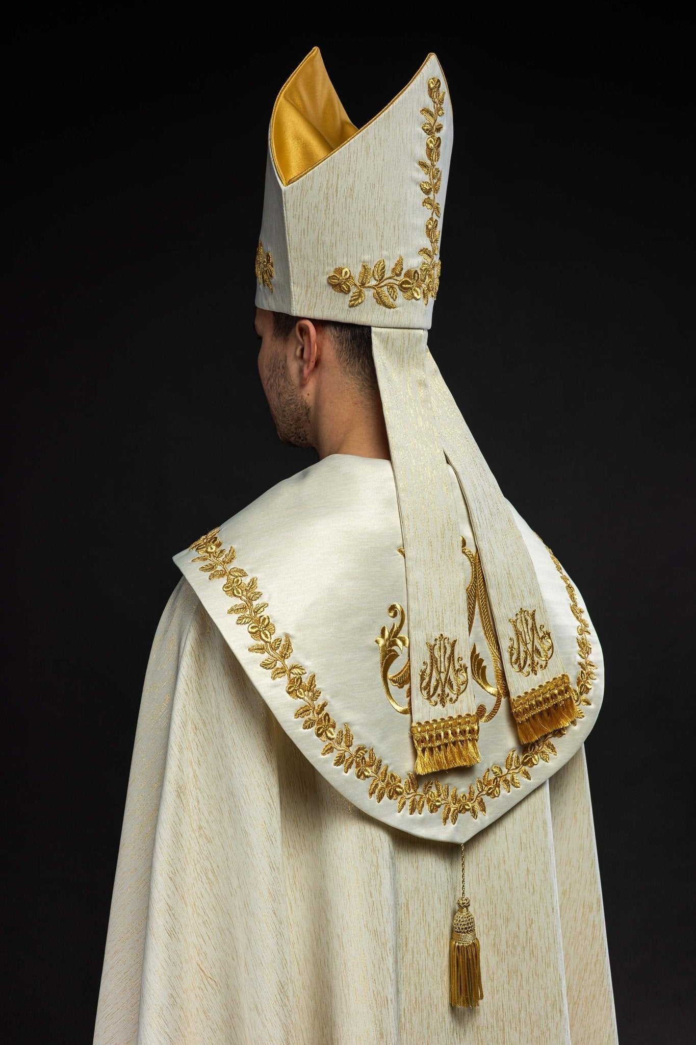 Ecru Marian Mitre with Rich Gold Embroidery - HAFTINA ATELIER