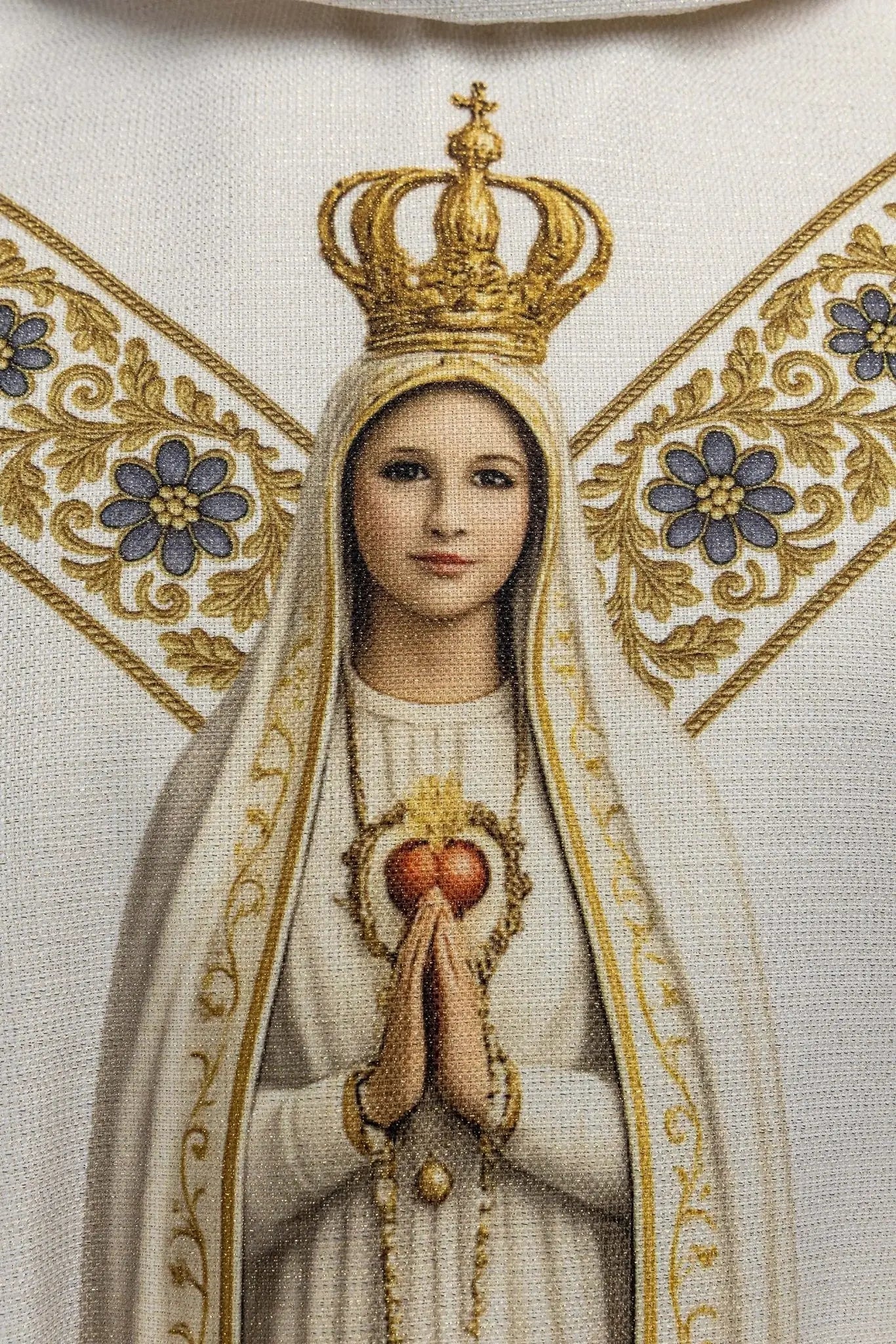 Ecru printed chasuble with Our Lady of Fatima image - HAFTINA ATELIER