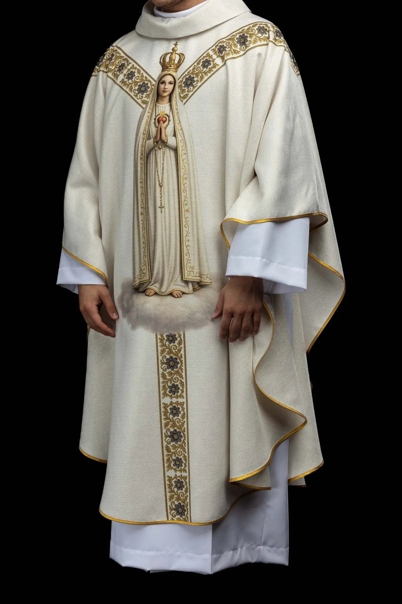 Ecru printed chasuble with Our Lady of Fatima image - HAFTINA ATELIER