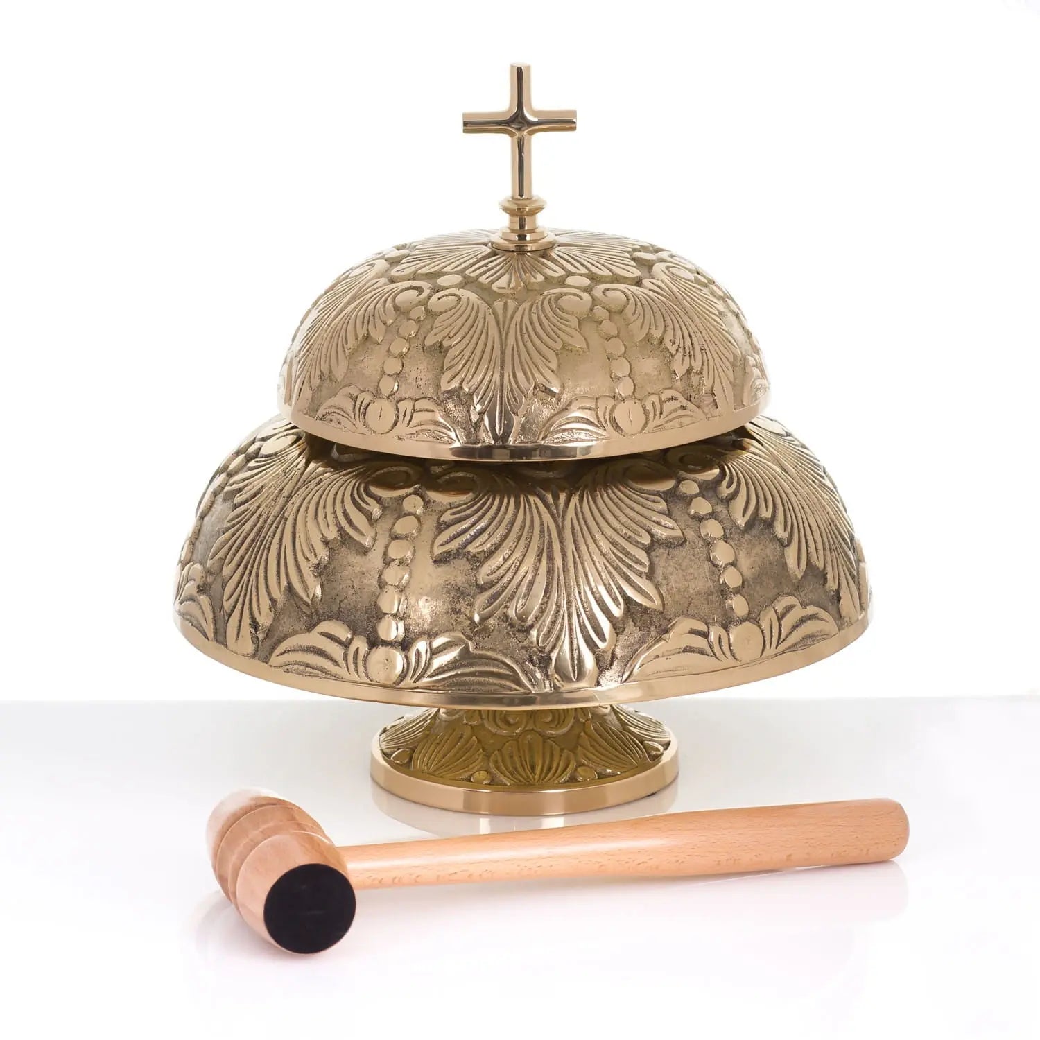 Gong liturgique décoratif bicolore avec maillet en bois