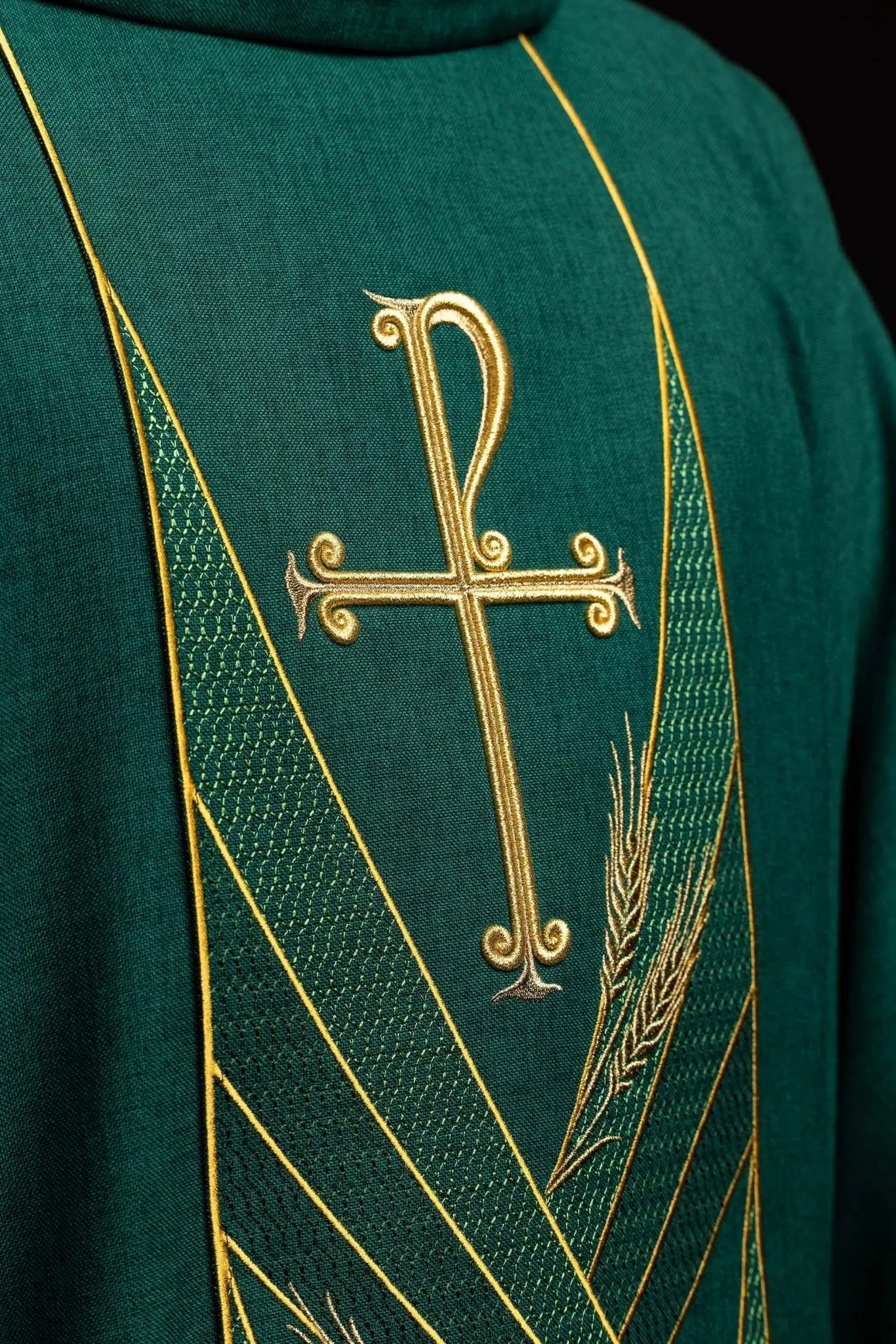 Green Chasuble with Embroidered PAX Band - HAFTINA ATELIER